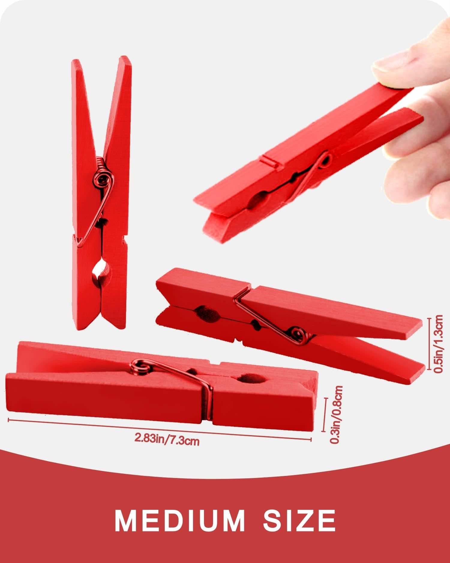 Clothes Pins, Red Colored Wooden Clothespins For Arts And Crafts, Wreath, Strong Grip Close Pins Birchwood Clips Clothespin Clot