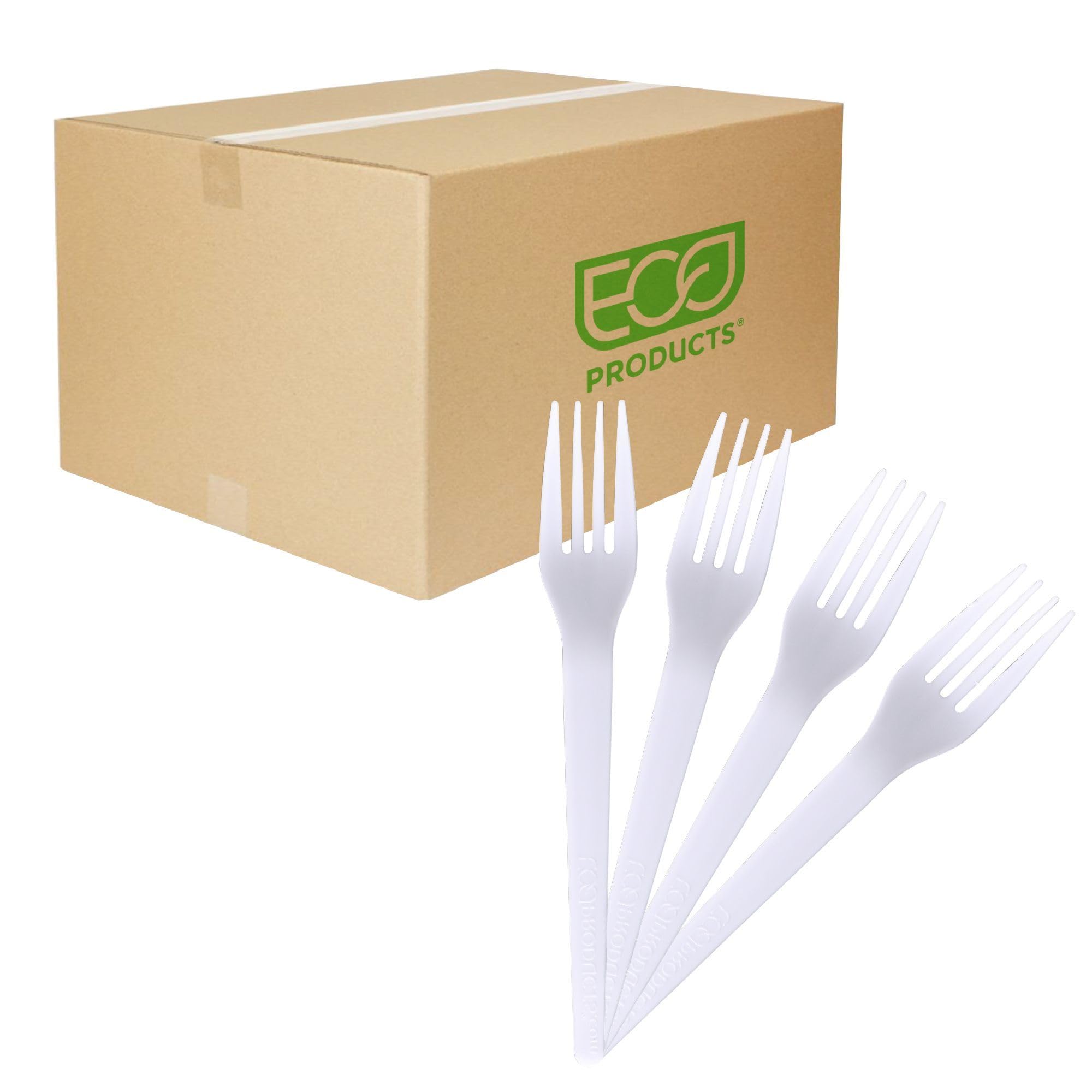 Eco-Products Compostable CPLA 7 Plastic Dinner Forks, Case of 1000, Disposable White Fork, Plantware Cutlery, Renewable Material