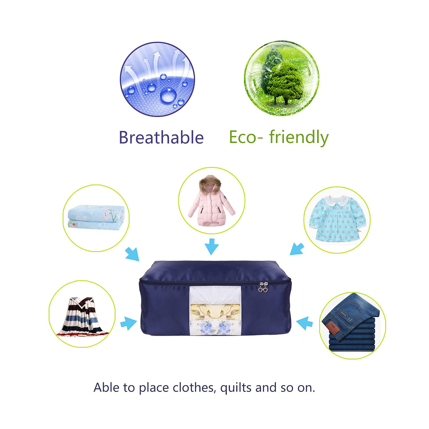VEAMOR Blanket Storage Bags Pillow Bedspread Bedding Clothes Organizer Storage Containers with Zippers Breathable and Moisturepr