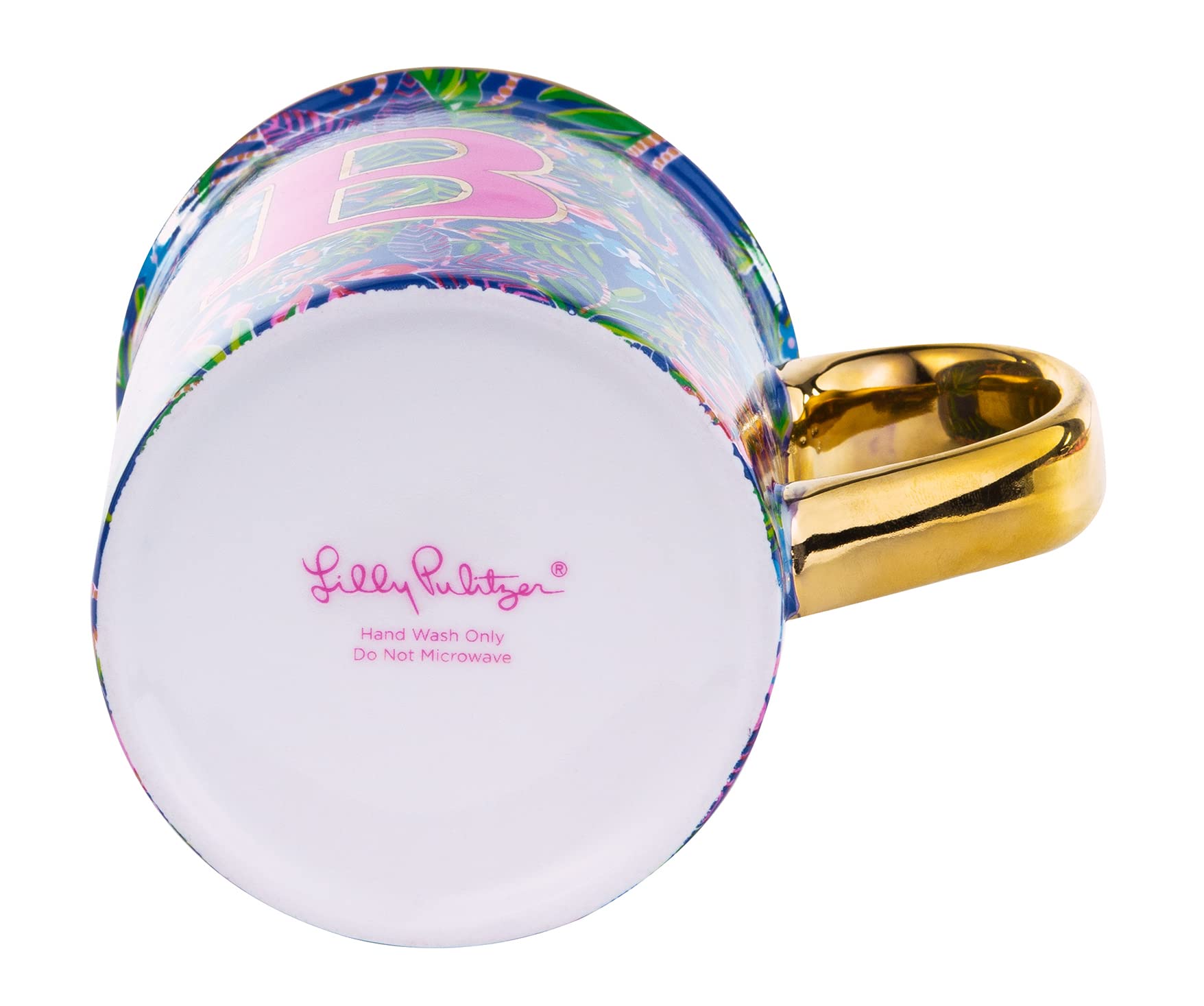 Lilly Pulitzer Initial Ceramic Coffee Mug, 14 Oz Tea Cup, Cute Mug With Gold Handle And Gift Box, J (How You Like Me Prowl)