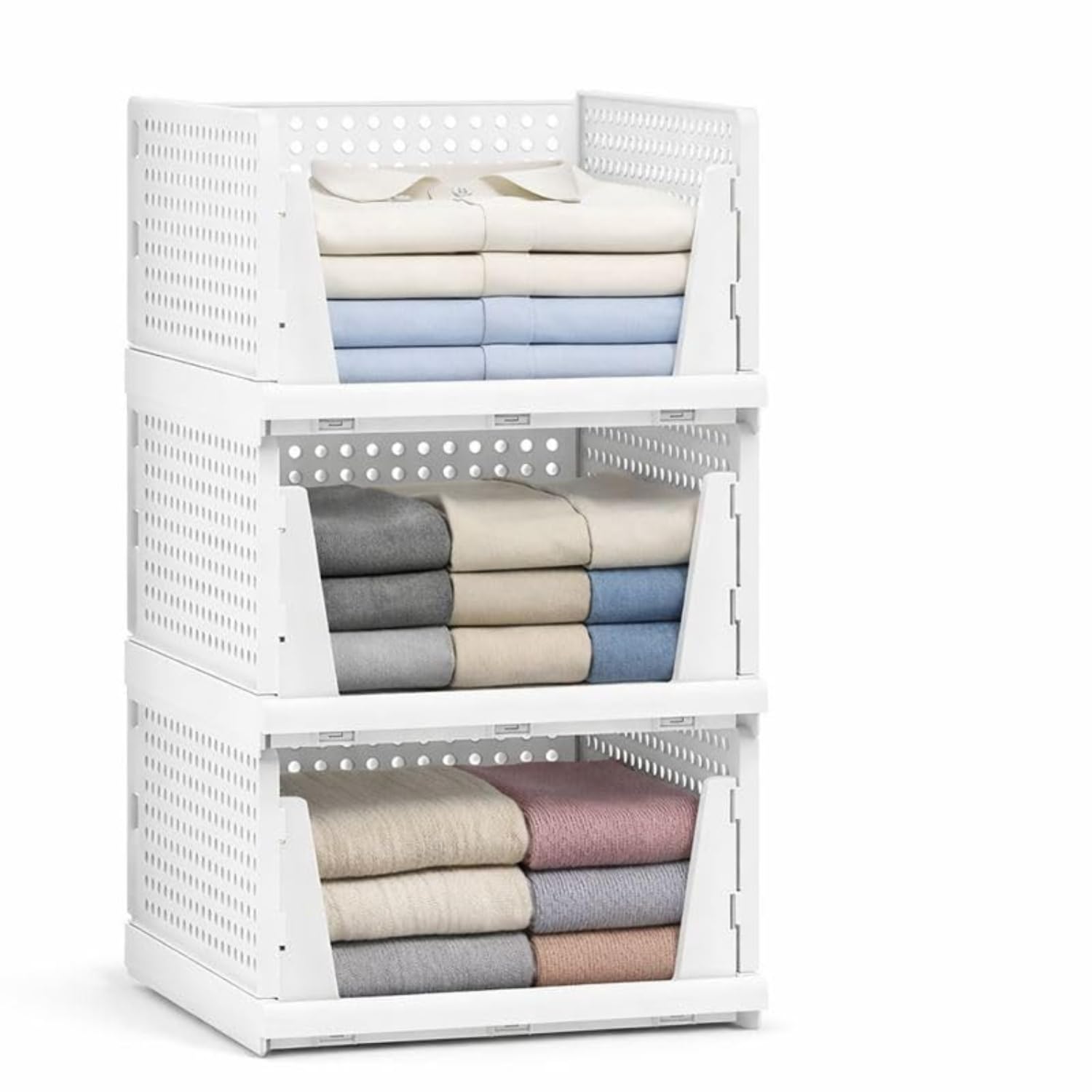Domesso Foldable Wardrobe Organizer Set Of 3 & 4 (13X11 Inch) | Stackable Plastic Shelf Storage For Clothes, Innerwear, Shirts, 