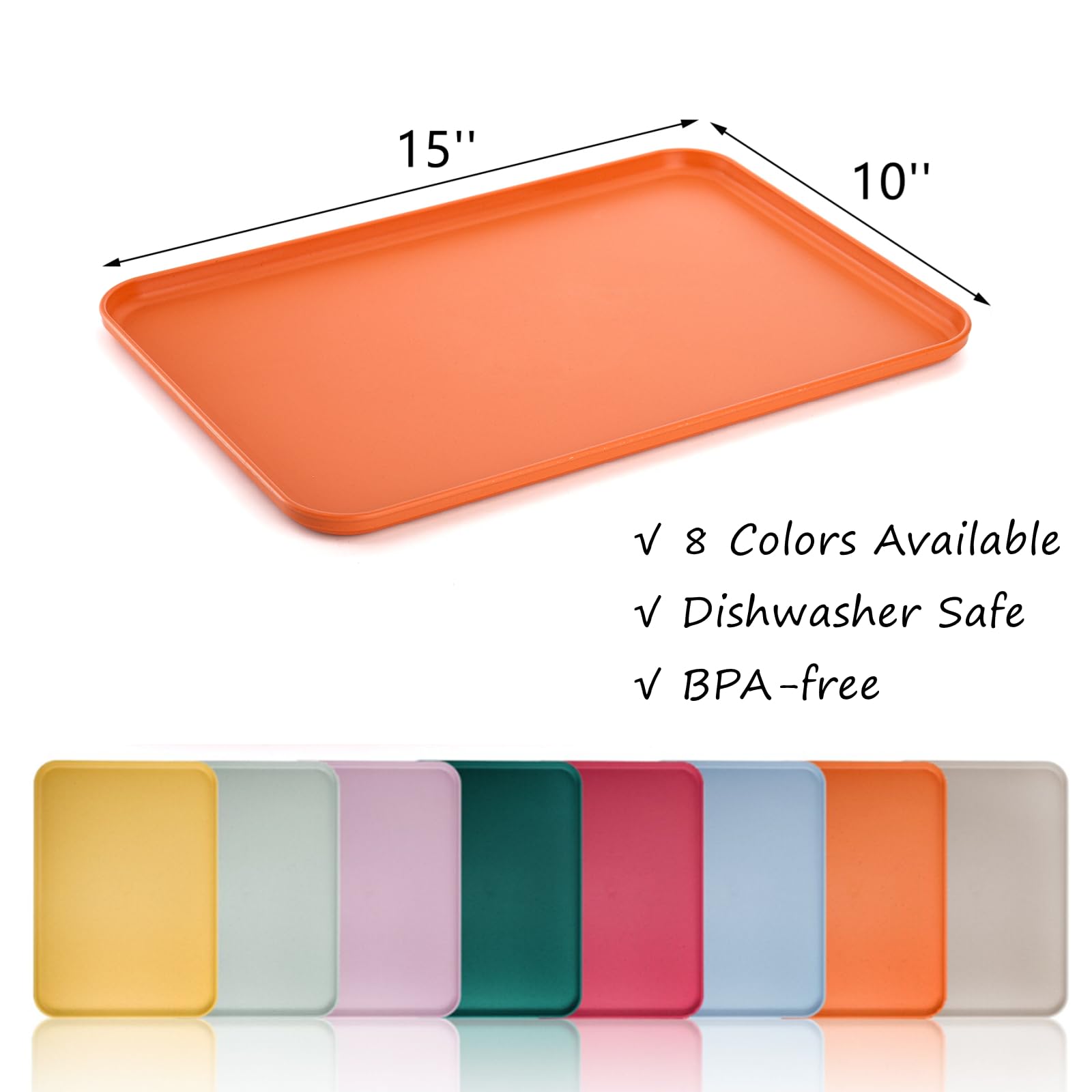 Lyellfe 8 Pack Fast Food Serving Tray, 15 By 10-Inch Wheat Straw Cafeteria Tray, Colorful Restaurant Serving Trays, Rectangular