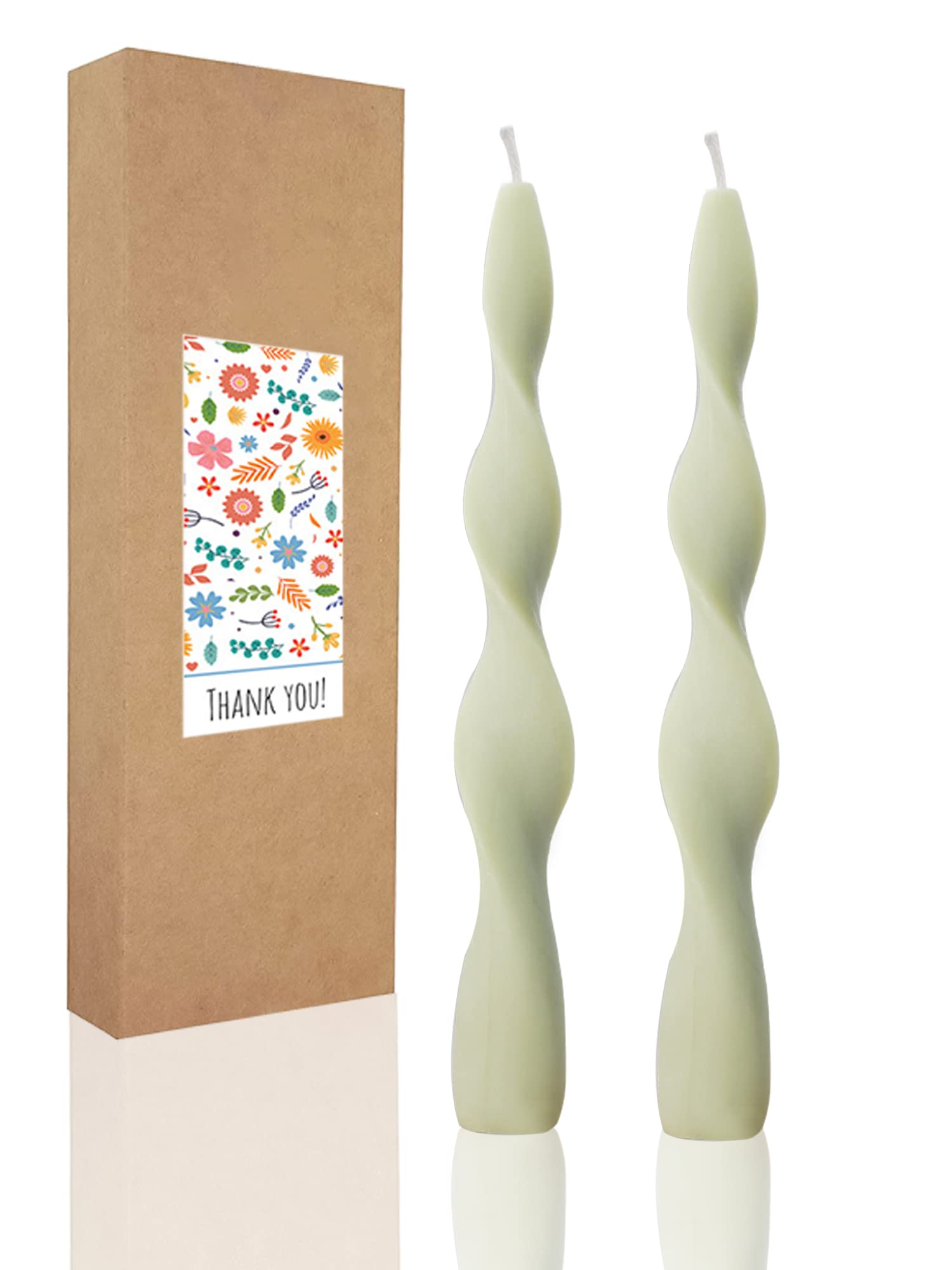 10 Inch Olive Spiral Taper Candles Dripless Twisted Taper Candle Handmade from Vegan Soy Wax for Holiday Wedding Party Home Dinn
