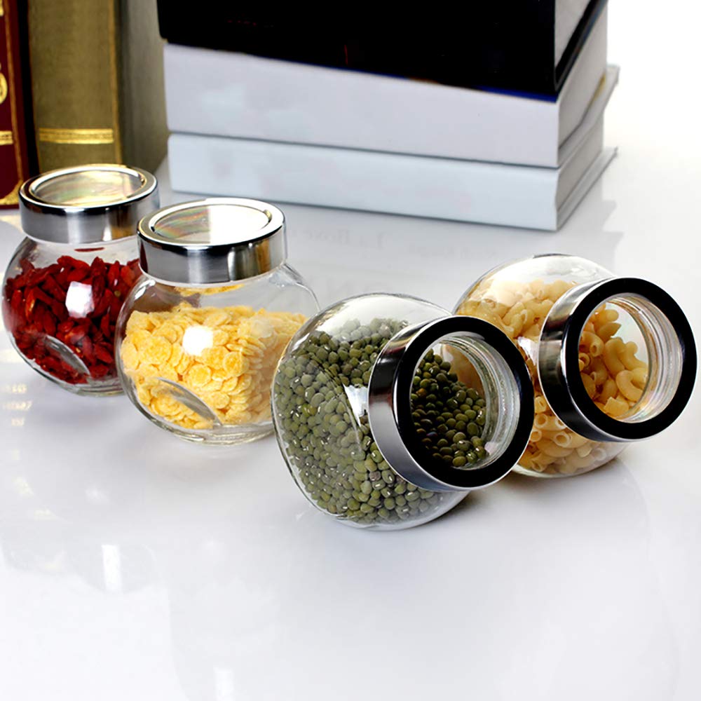 Brezzycloud 4 Pcs Spice And Honey Storage Jar Set  Spice Storage Glass Jar With Rust Proof Air Tight Stainless Steel Lid  Glas