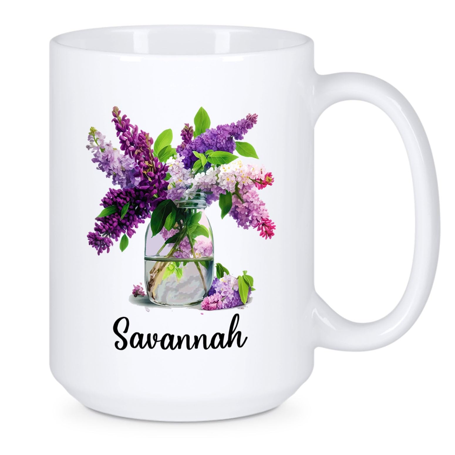 Lilac Ceramic Mug, Custom Lilac Flowers Gifts, Personalized Floral Name Tea Cup, Customized Lilac Lovers Coffee Mug, Violet Flow