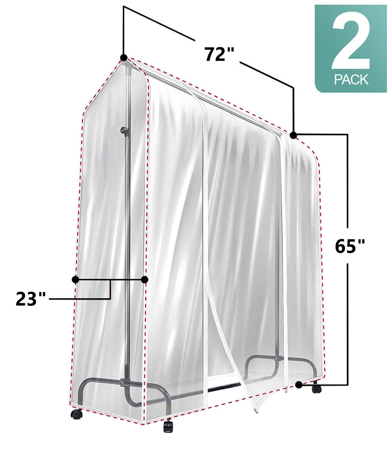 Sorbus Cover For Garment Rack 2 Pack- 6 Ft Transparent Clothes Rack Cover, Garment Coat Hanger Protector Dustproof Waterproof Cl