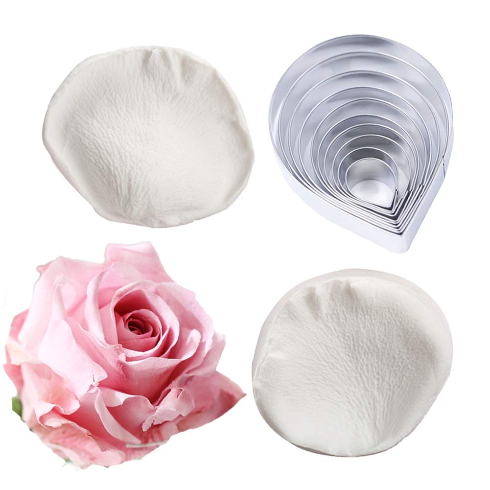 10 Pcs Austin Rose Cutter Set And 2 Pcs Rose Petals Shape Silicone Fondant Mold Veining Petal Sugar Flower Making Tool Cake Deco