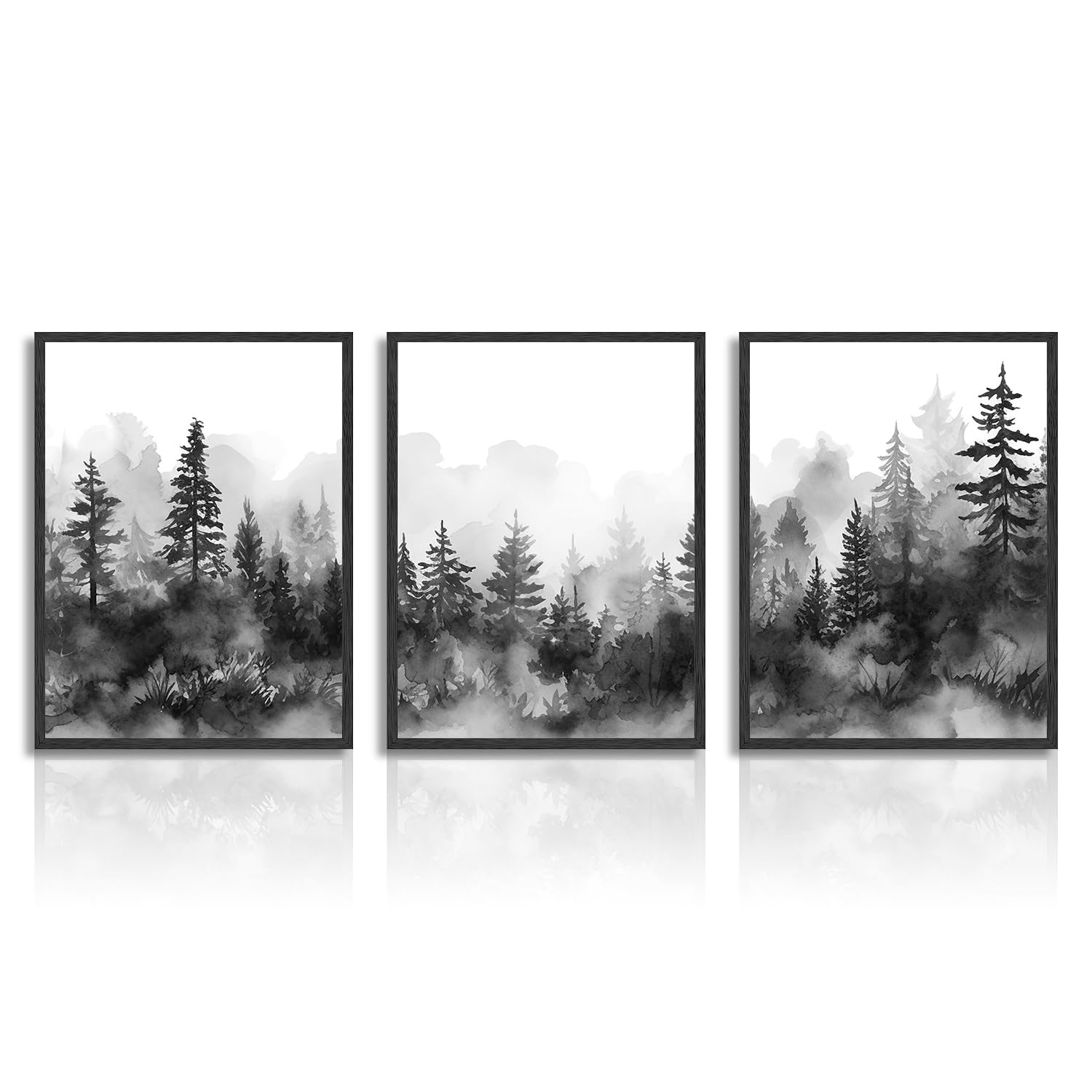 Dazzlewall Misty Forest Mountain Wall Decor Poster Black White Forest Landscape Wall Poster For Bedroom Living Room Decor 12X16