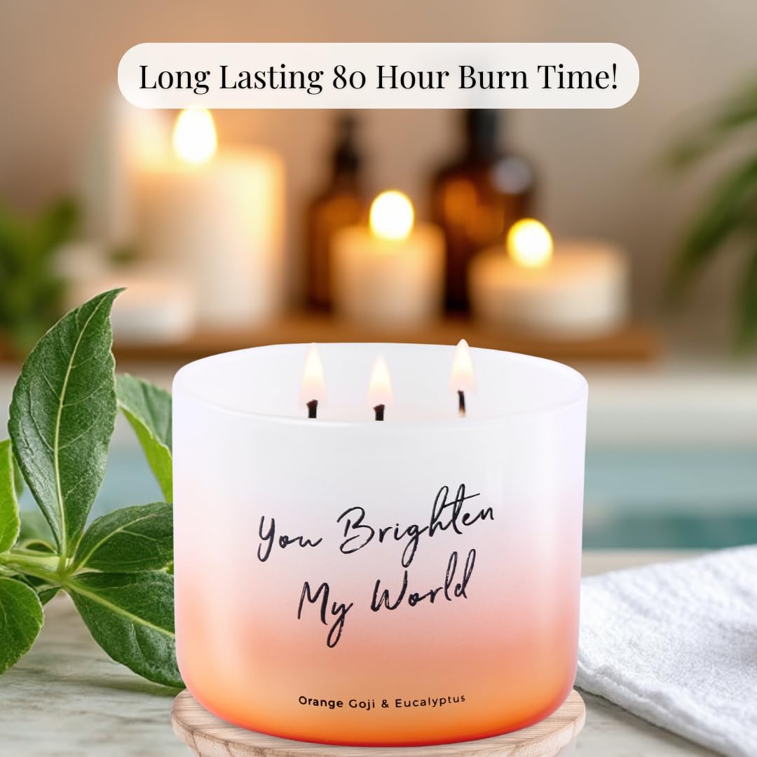 Calm Orange Goji Berry Eucalyptus Candle | Natural Soy 3 Wick Aromatherapy Candle for Home 15.8 oz | Stress Relief & Relaxing Sc