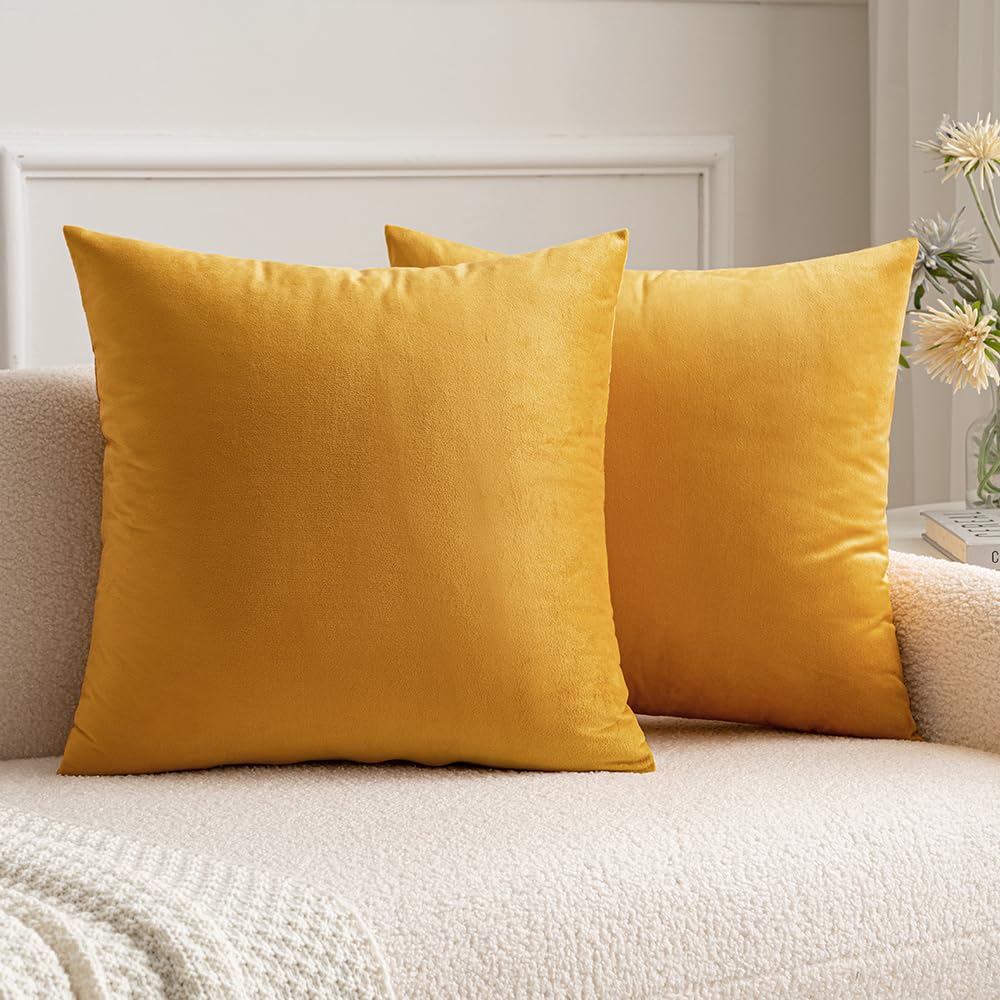 Miulee Pack Of 2 Velvet Pillow Covers Decorative Square Pillowcase Soft Solid Cushion Case For Sofa Bedroom Car 26 X 26 Inch Gol
