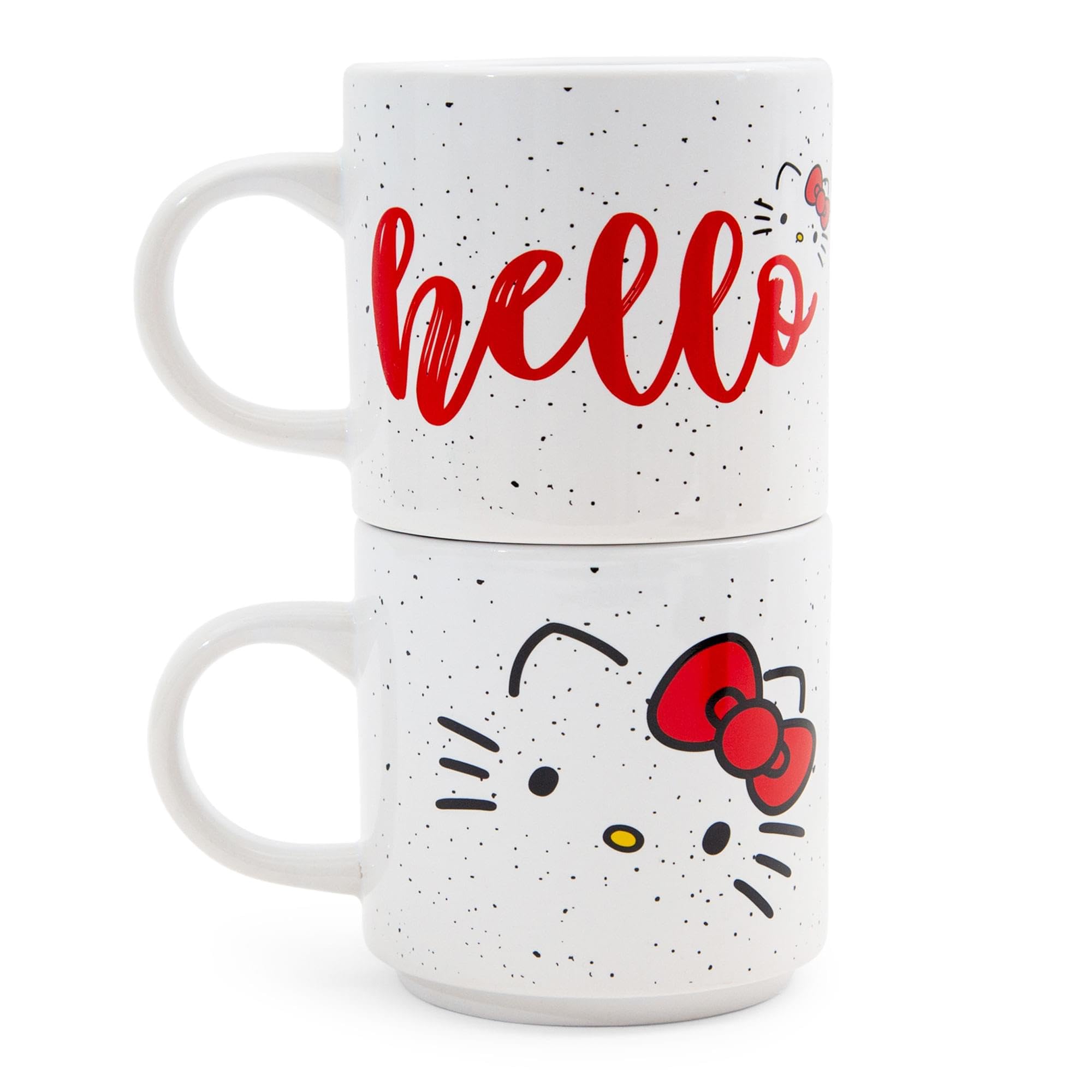 Silver Buffalo Hello Kitty Script Face 2-Pack Ceramic Mug Stack, 13 Ounces