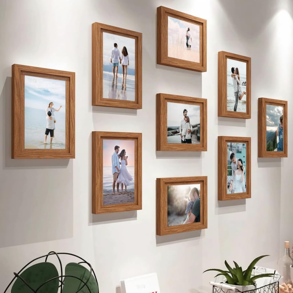 Stuthi Arts Wall-Mounted Photo Frame Set, Multiple Frames For Family Memories, Set Of 9 Picture Frames, 6X8 Inch (Brown)