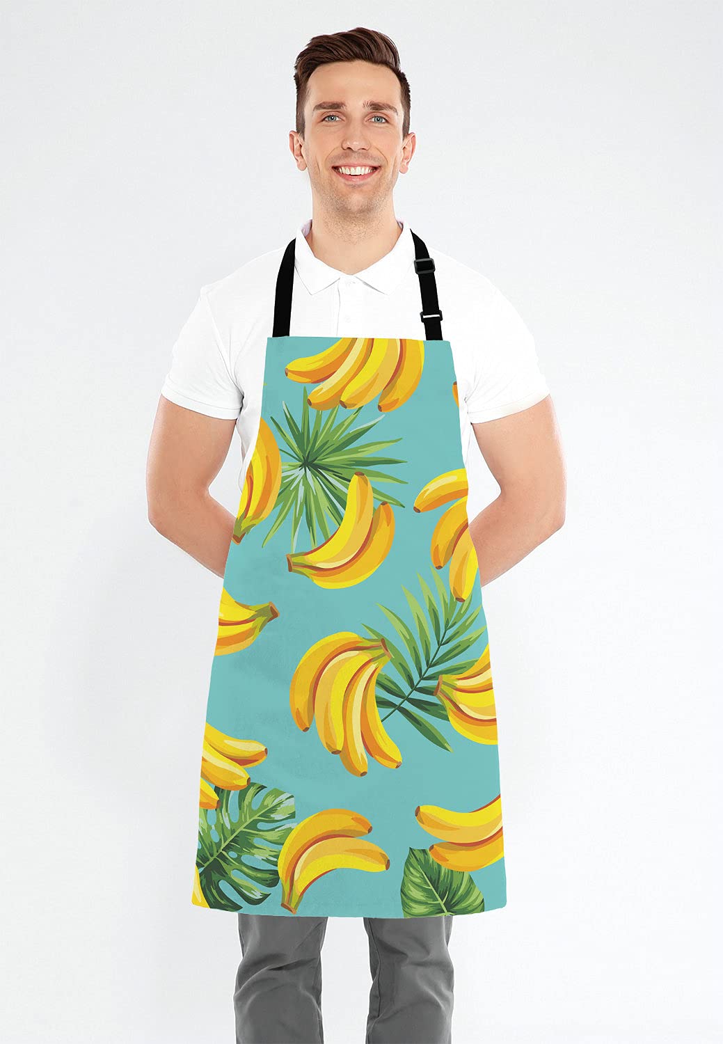 Lefolen Tropical Palm Leaves And Bananas Bib Apron With Adjustable Neck For Men Women,Suitable For Home Kitchen Cooking Waitress