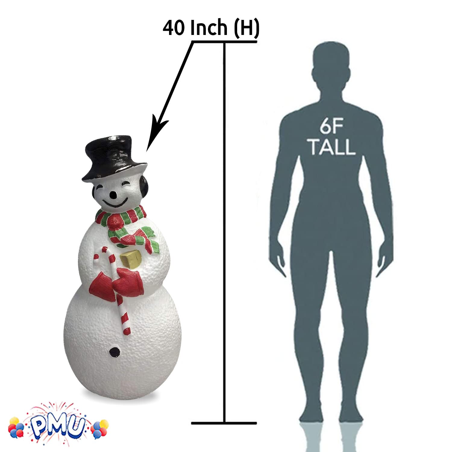 PMU Christmas Light-Up Snowman - Large Blow Mold Plastic Statue Illuminated with 6  Cord and Light - Perfect Decor for Christmas
