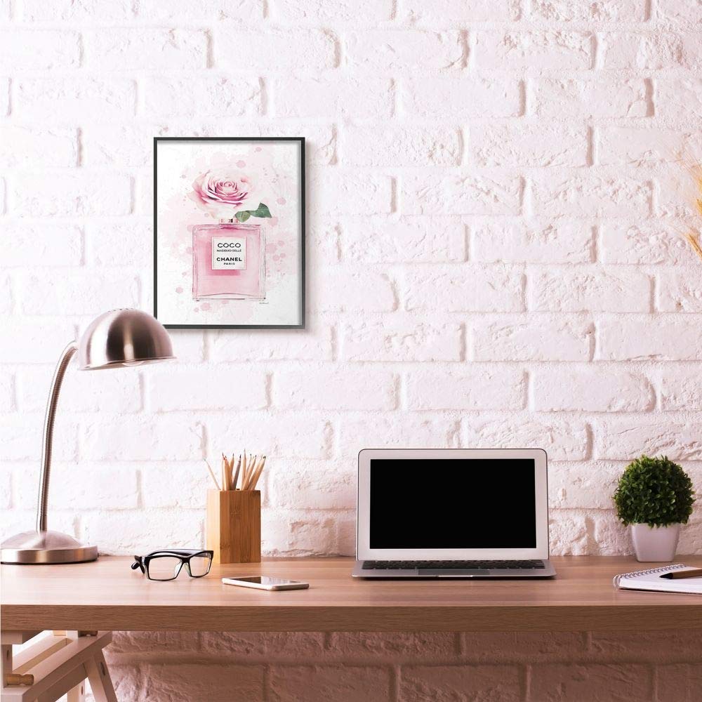 Stupell Industries Pink Flower Perfume Fashion Glam Design, Designed By Amanda Greenwood Wall Art, 16 X 1.5 X 20, Black Framed