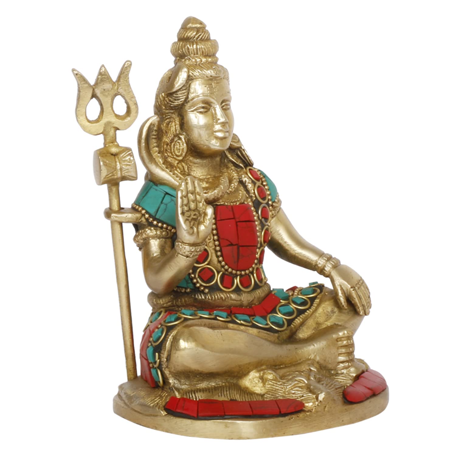 Artvarko Shiva Brass with Inlay Idol Statue God Shiv Shankar Murti Showpiece for Pooja Lord Blessing Shanker Deity Figurine Home