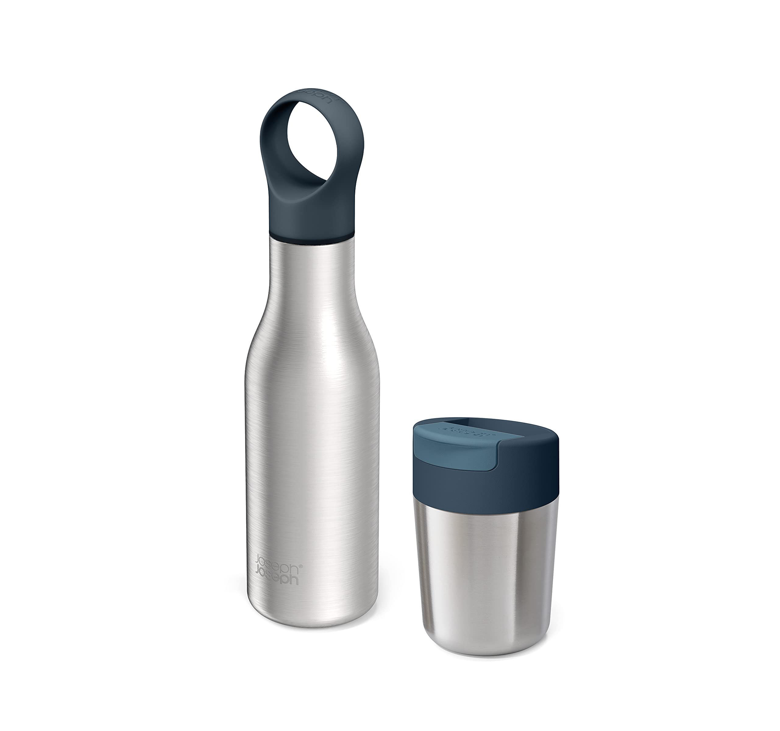Joseph Joseph Refill Reuse Repeat 2-Piece Travel Mug & Bottle Set, Stainless Steel, Reusable Coffee Cup And Insulated Thermal Bo