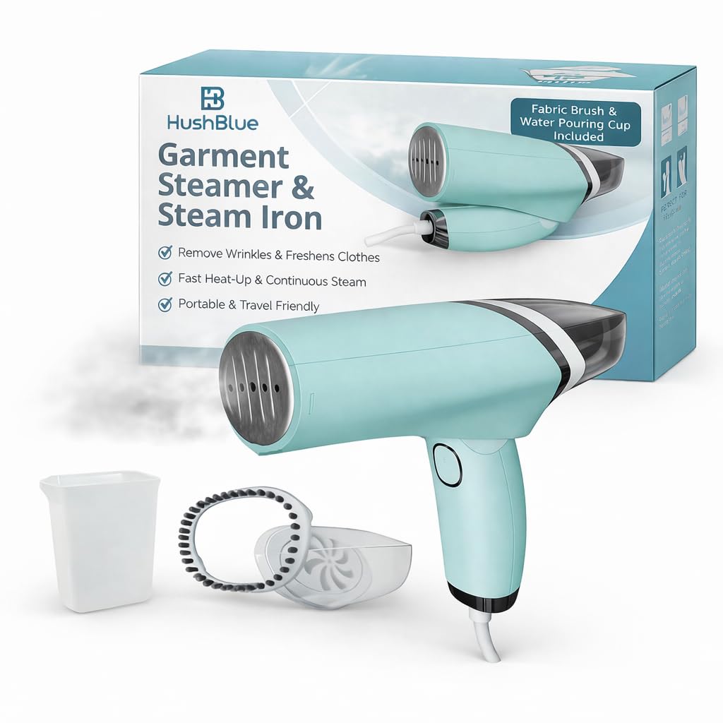 Hushblue Foldable Garment Steamer For Clothes| Stylish, Portable & Lightweight| Fast HeatUp| Powerful Wrinkle Remover| Vertical