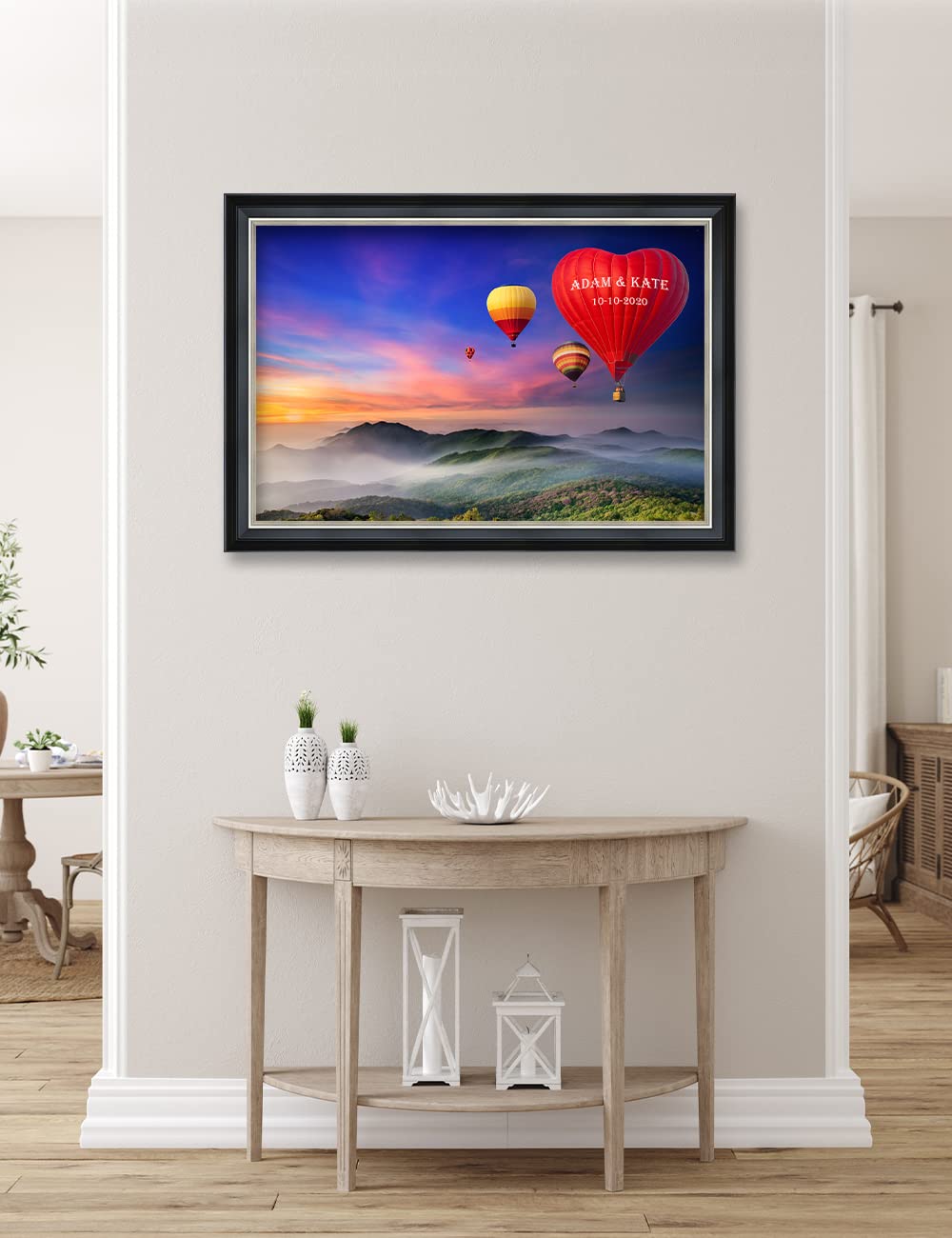 Ipic - Romance On High, Personalized Ideal Gift Custom Framed Wall Art With Names And Date, Giclee Prints With Solid Wood Frame,