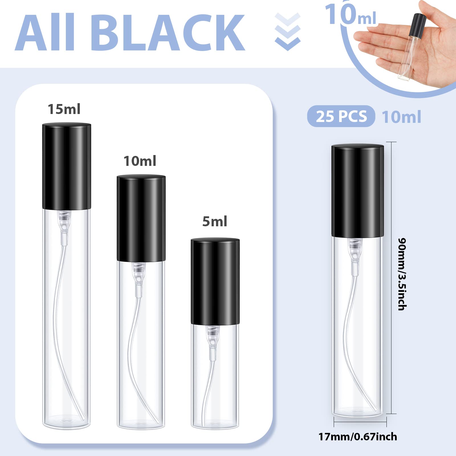 Yinder 25 Pcs Travel Perfume Atomizer Sprayer Refillable Empty Perfume Bottle For Perfume Mist Glass Spray Bottles Clear Portabl