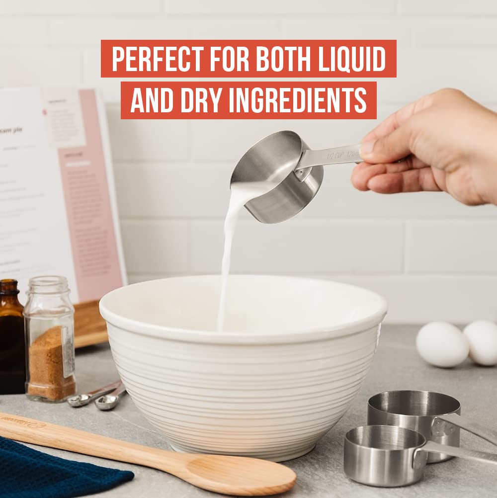 Chef Pomodoro Stainless Steel Measuring Cup Set, Nested And Stackable With 7 Pieces, Sturdy Extra-Long Handles With Lasered Mark