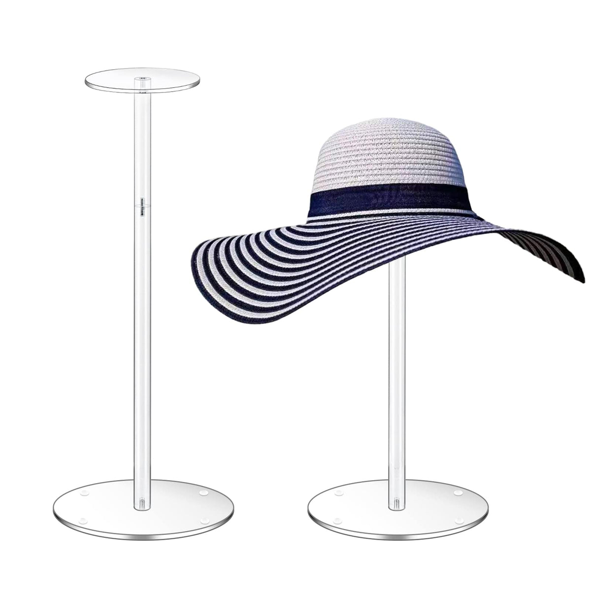 Rssciiiul Acrylic Hat Stand And Wig Display Rack, 2Pcs 17'' Clear Hat Stands For Display, Adjustable Height Hat Holder, Round Ba