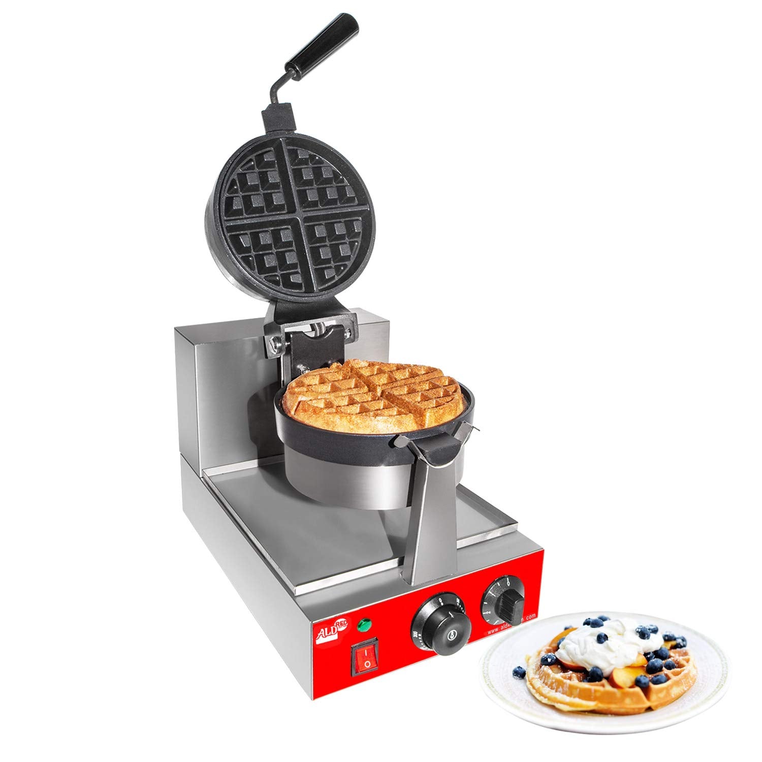 Aldkitchen Belgian Waffle Maker Thick | Commercial Waffle Iron With 360 Rotating Mechanism | Stainless Steel | 110V