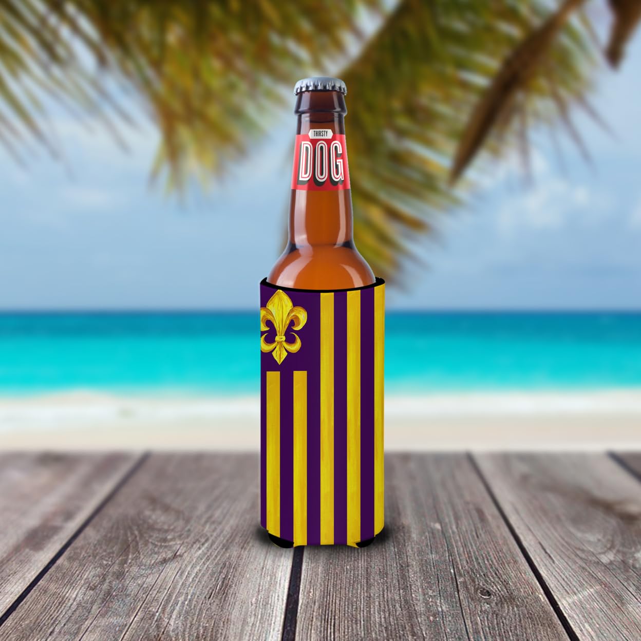 Purple and Gold Fleur de lis Ultra Beverage Insulators for slim cans 8201MUK