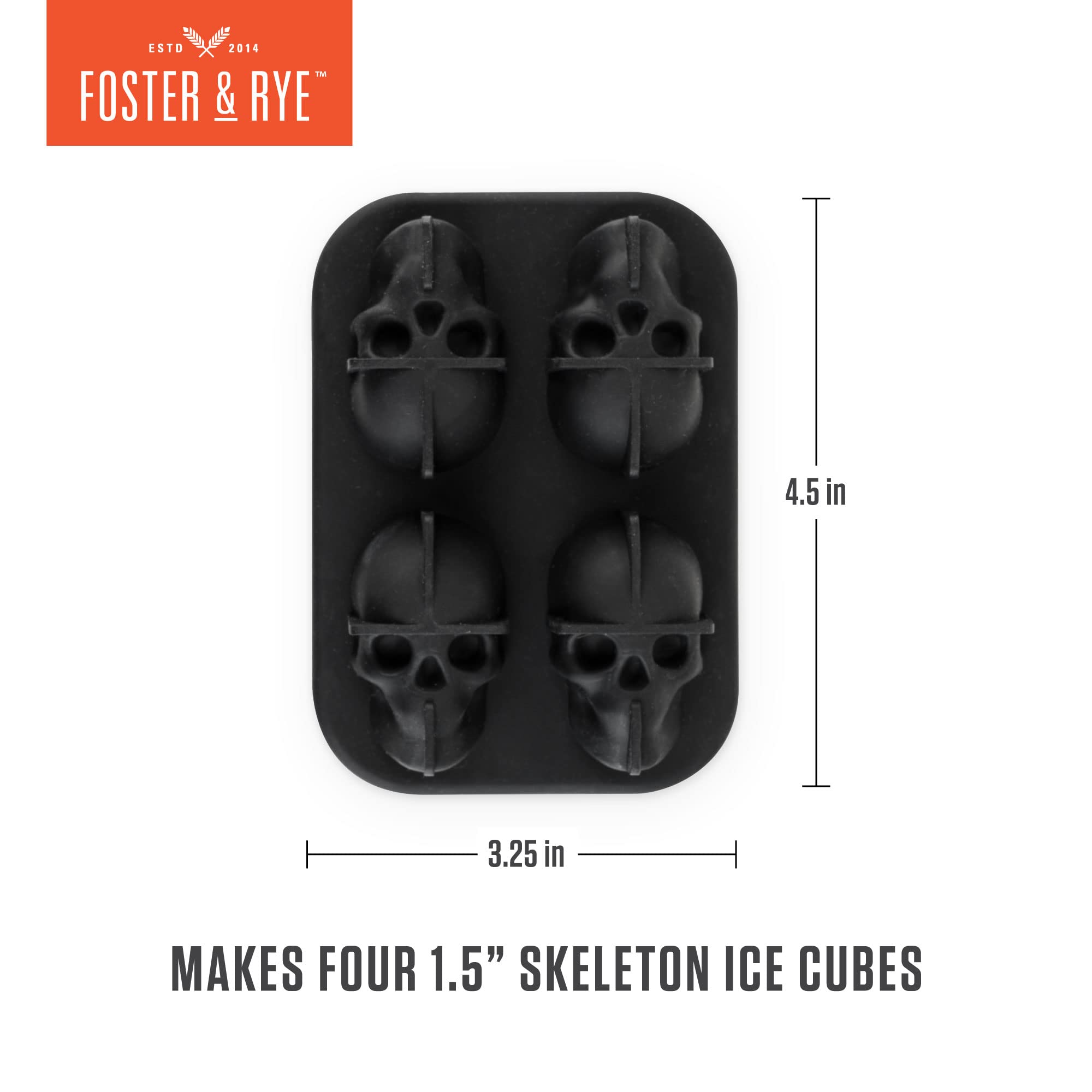 Foster & Rye Skull Ice Mold, Silicone Ice Tray, Black, Novelty Ice Mold, Food-Safe Silicone, Dishwasher Safe