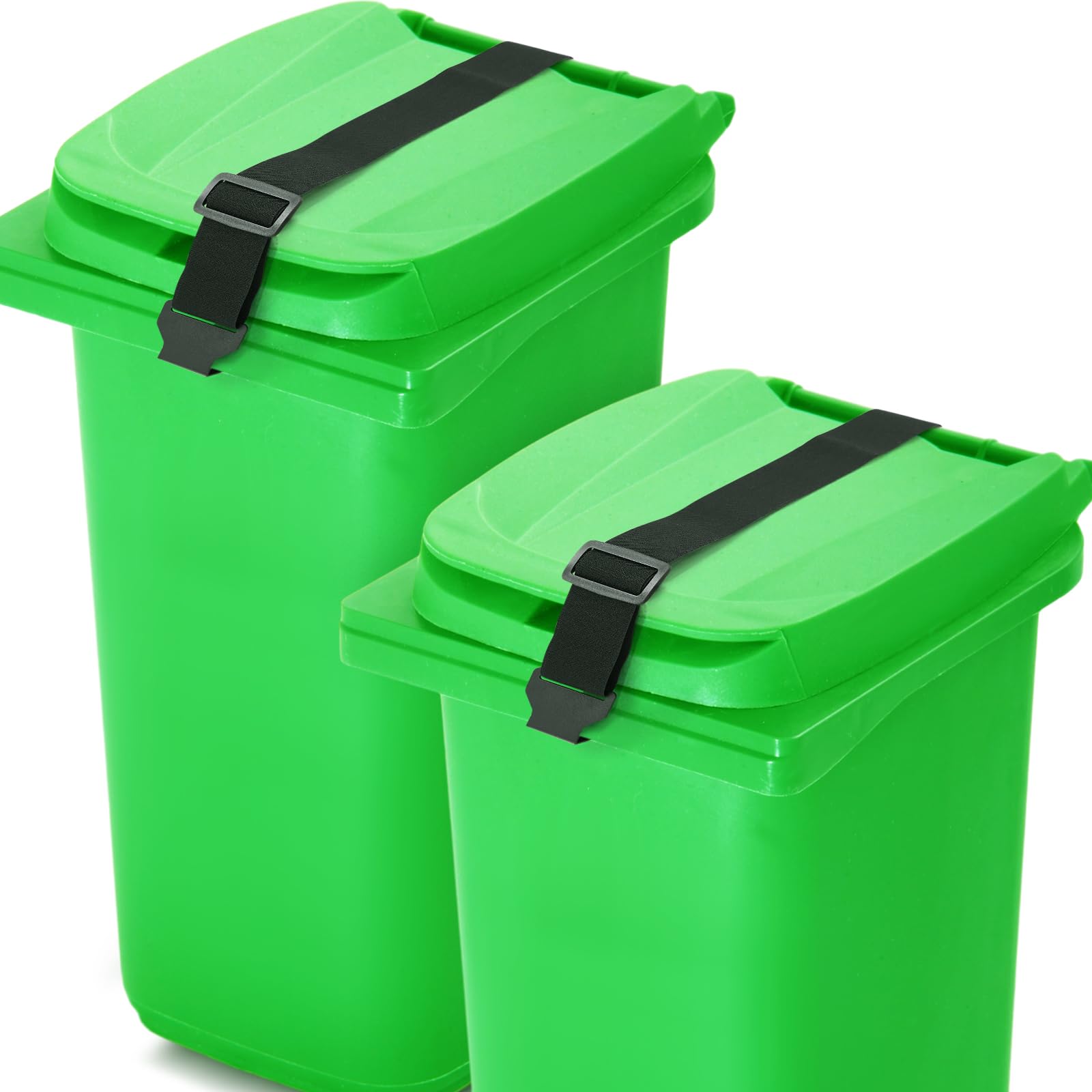 Windyun 2 Pieces Trash Can Lid Lock Garbage Strap Adjustable Outdoor Bear Proof Trash Can Strap For Animals, Squirrels, Dogs, Ra