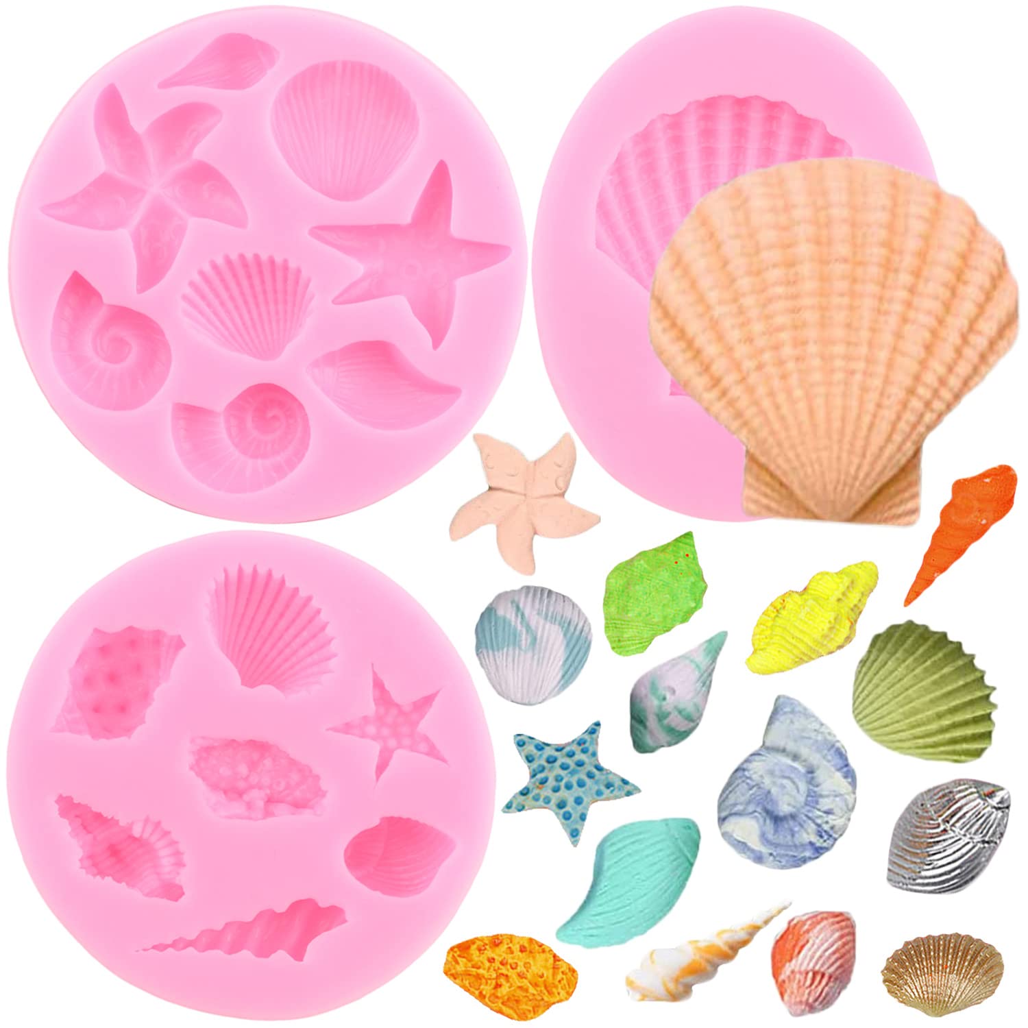 Mujiang Marine Theme Cake Fondant Silicone Mold Seashell Conch Starfish Coral Molds For Diy Cake Decoration Chocolate Candy Poly