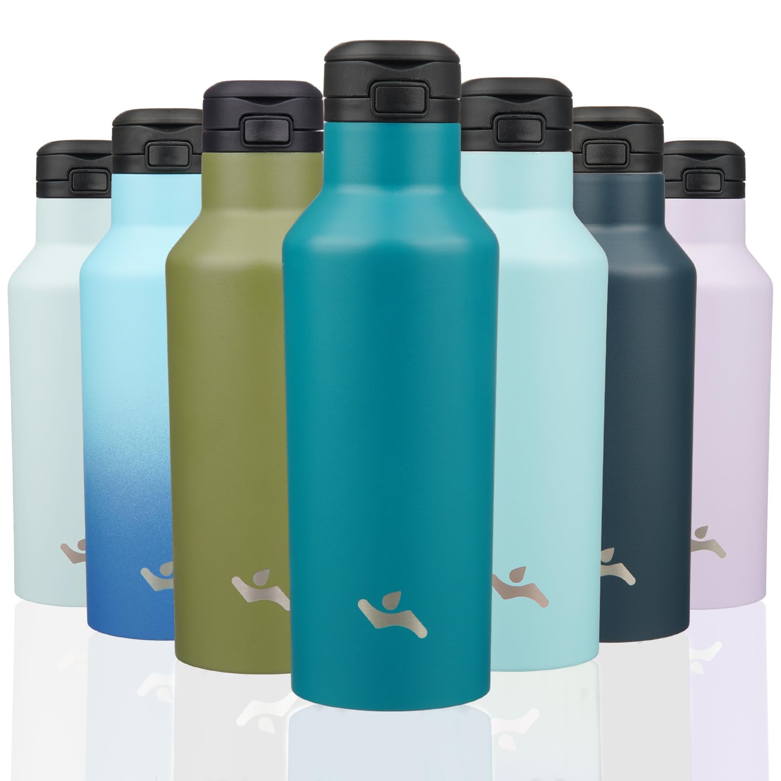 Insulated Water Bottle with Straw,17 OZ Double Wall Vacuum Stainless Steel Water Flask with 2 Lids,Lake Blue
