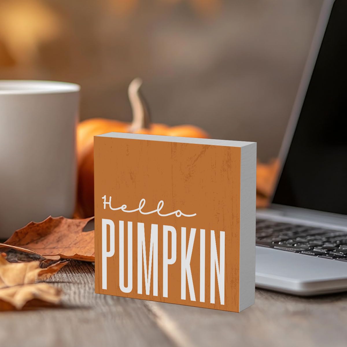 Rustic Hello Pumpkins Sign Fall Decorations for Home Office Indoor Fall Desk Decor for Bathroom Bedroom Autumn Thansgiving Decor