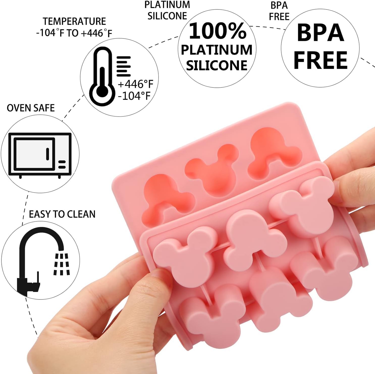 Ccozn 2 Pack Gummy Mouse Molds Silicone, 15 Cavity Non-Stick Mouse Head Silicone Molds For Ice Cube Diy Gummies Chocolate Candy
