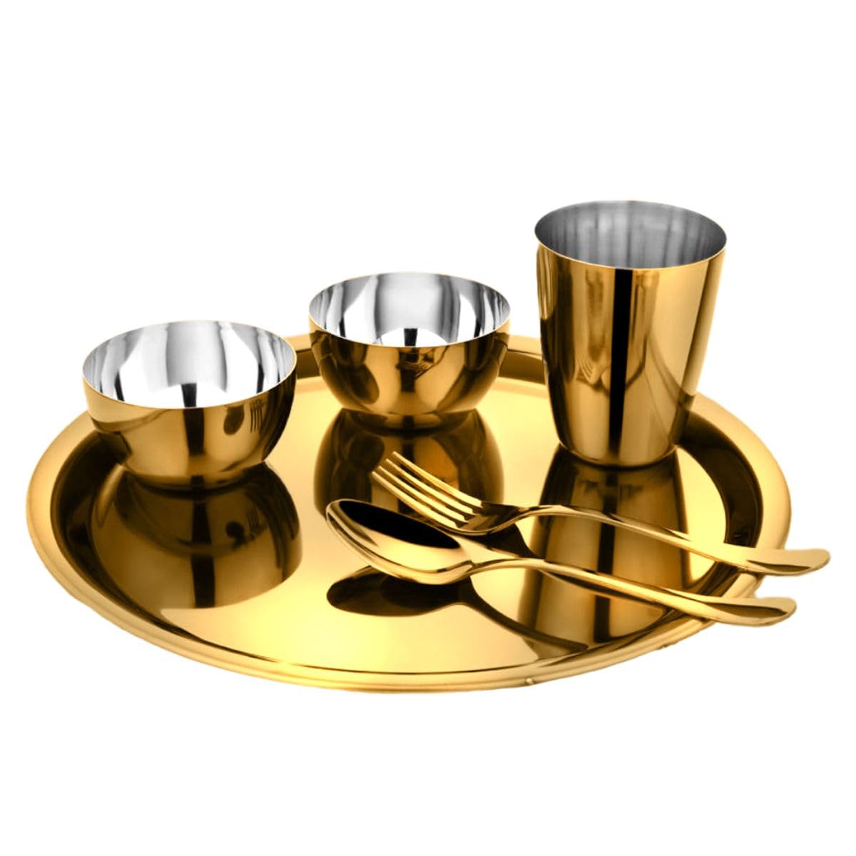 Regal Stainless Steel Thali Set  Elegant Dinnerware Set Of 6, Gold) | Or | Kanak Masala Box/Spice Box/Storage/Organiser For K