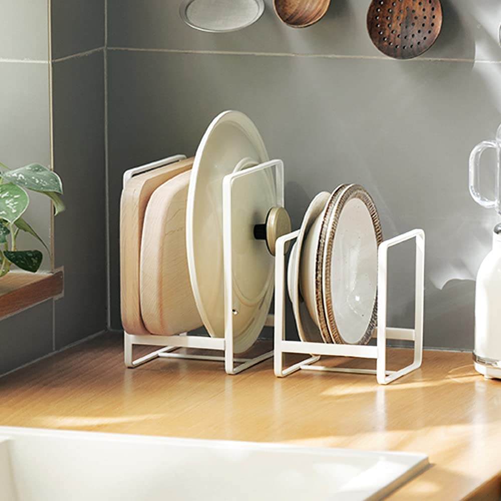 Appeasy 2Pcs Plate Holders Organizer White Cabinet Dish Drying Rack For Counter Top And CupboardWhite (1 Small 1 Large)