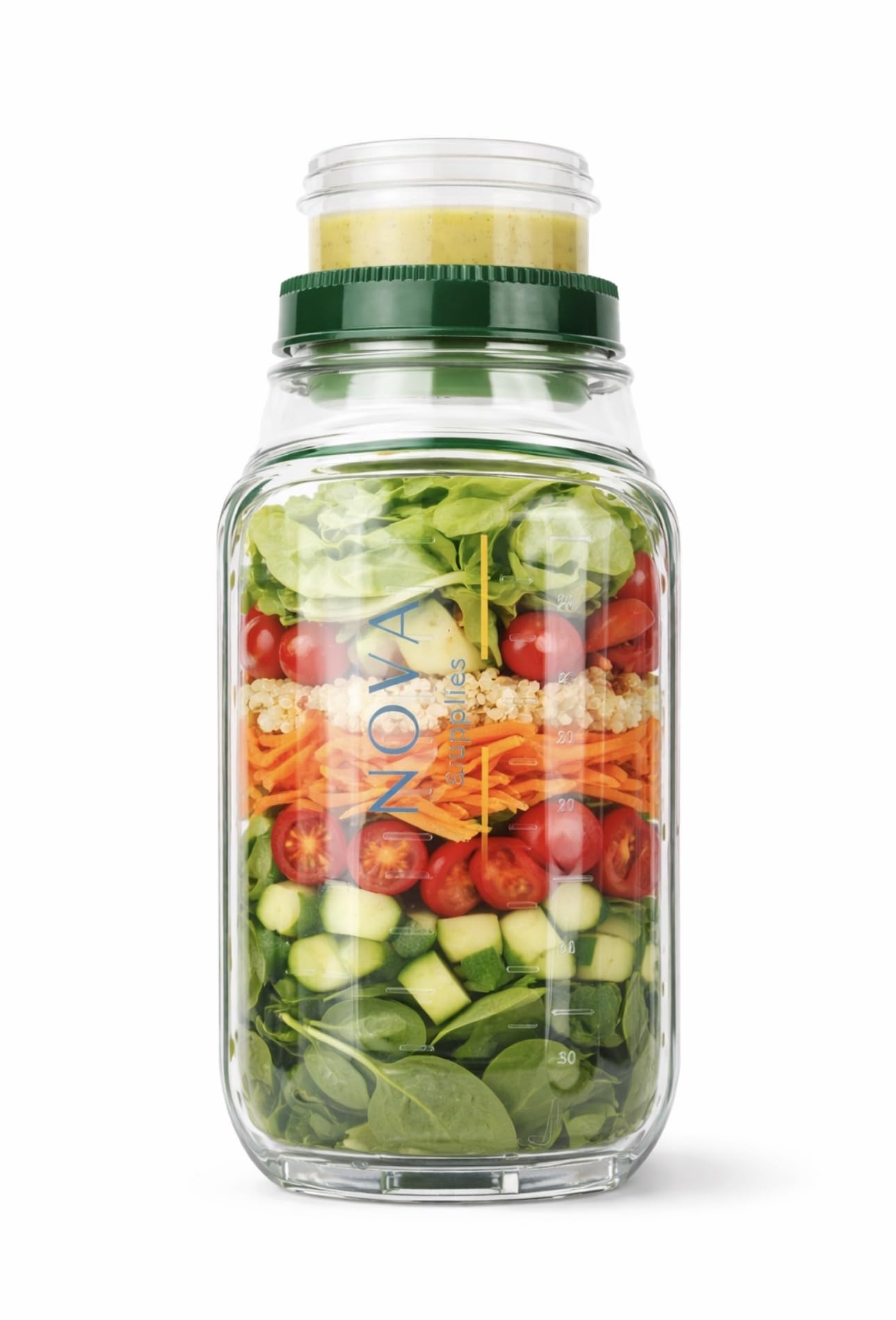 Salad Jar with Side Opening, Salad Pod Mason Jar with Built-In Dressing Cup - Leakproof Salad Container To Go, Reusable Meal Pre