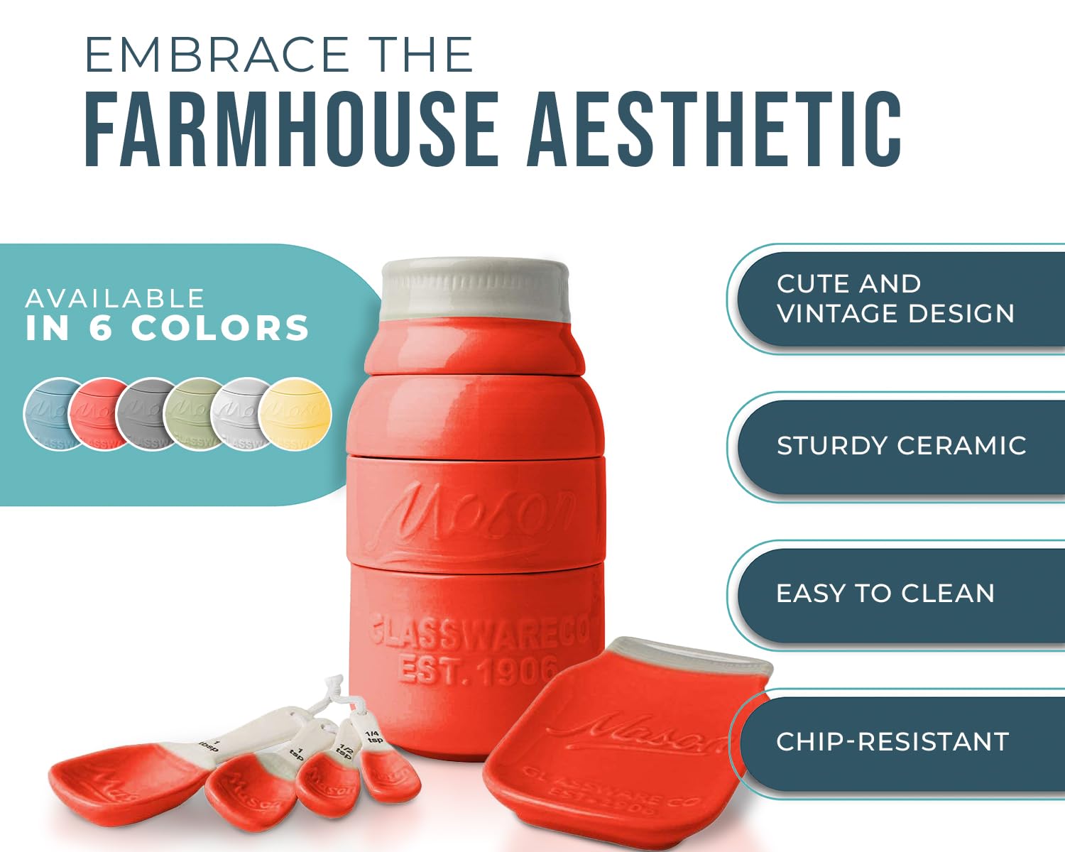 Vintage Mason Jar Kitchenware Set By Comfify - Multi-Piece Kitchen Ceramic D  Cor Set W/ 4 Measuring Cups, 4 Measuring Spoons An