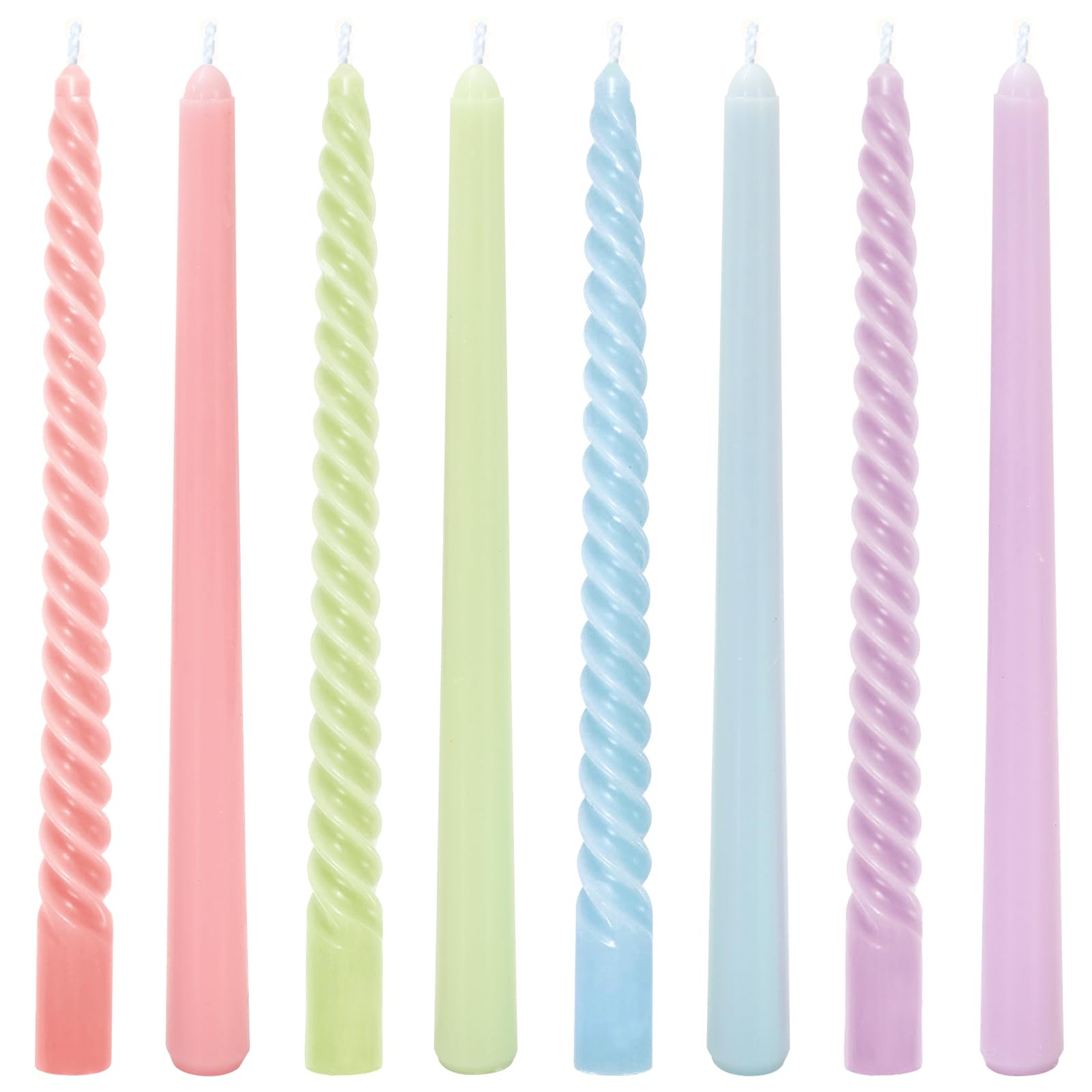 Whaline 8Pcs Pastel Spiral Taper Candles Dripless Twisted Wax Candles 10 Inch Long Unscented Candle Sticks for Home Party Dining