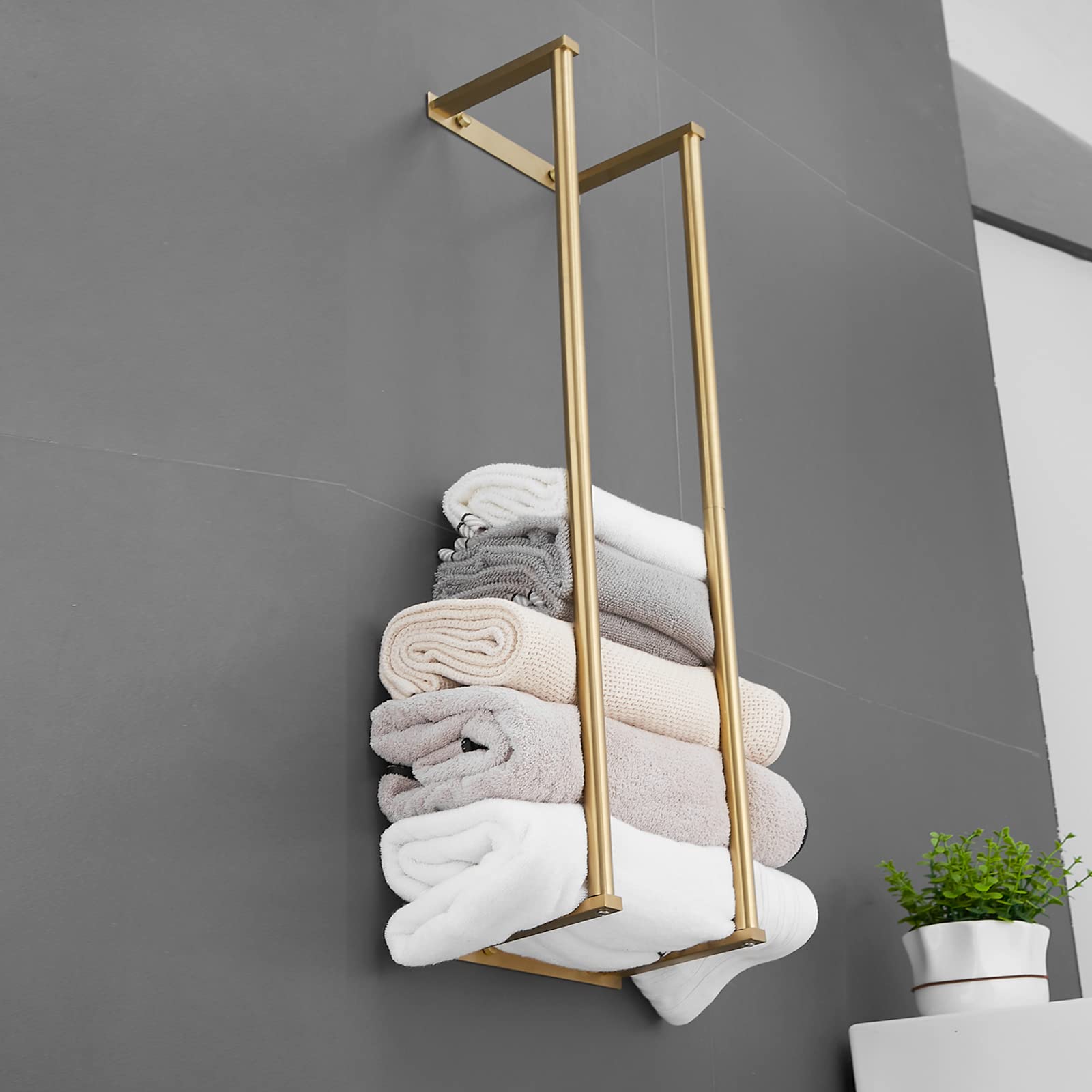 Towel Racks For Bathroom, Newrain Rolled Towel Storage Wall Mounted Bath Towel Holder For Folded Large Towel Washcloths, Bathroo