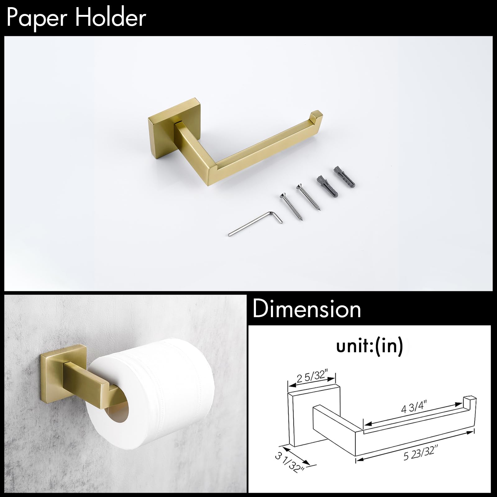 Bagnolux Bathroom Hardware Set 4 Pieces, Bath Towel Holder Set Sus304 Stainless Steel, Towel Bar Rack Set For Wall Mounted, Gold