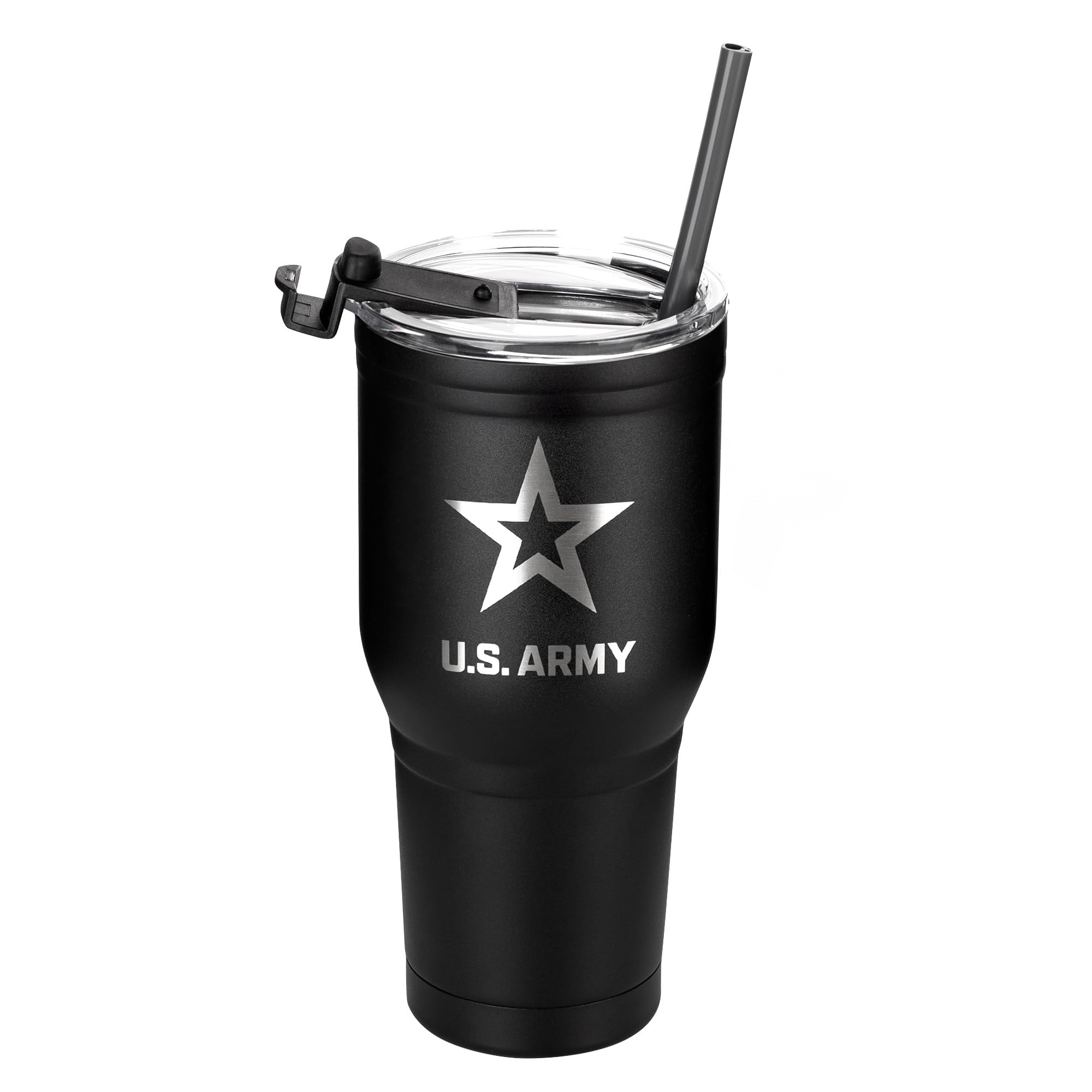 Military Gift Shop 30 Oz Army Black Double Wall Vacuum Insulated Stainless Steel Army Tumbler Travel Mug - Soldier Deployment Gi