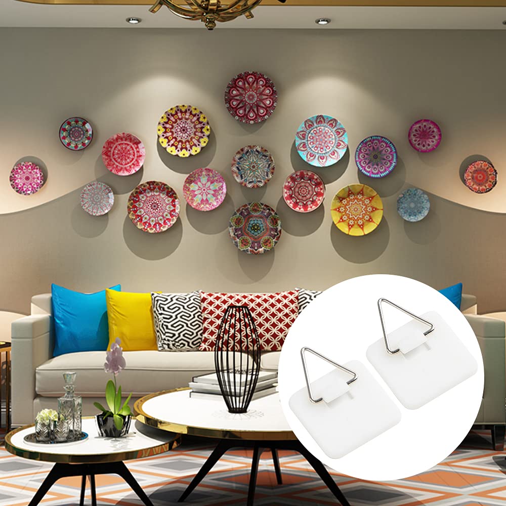 Mwellewm 40 Pieces Invisible Adhesive Plate Hanger Vertical Plate Holders For The Wall Hooks Decorative Plates Wall Holders For