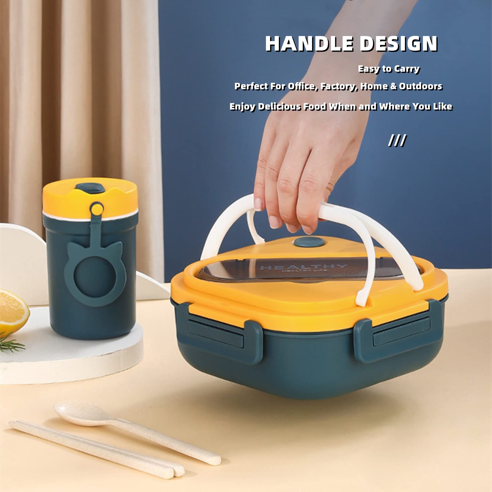 Chchmu Bento Box With Compartments Portable Lunch Box With Handle Leakproof Salad Lunch Containers With Cutlery Work Picnic Trav