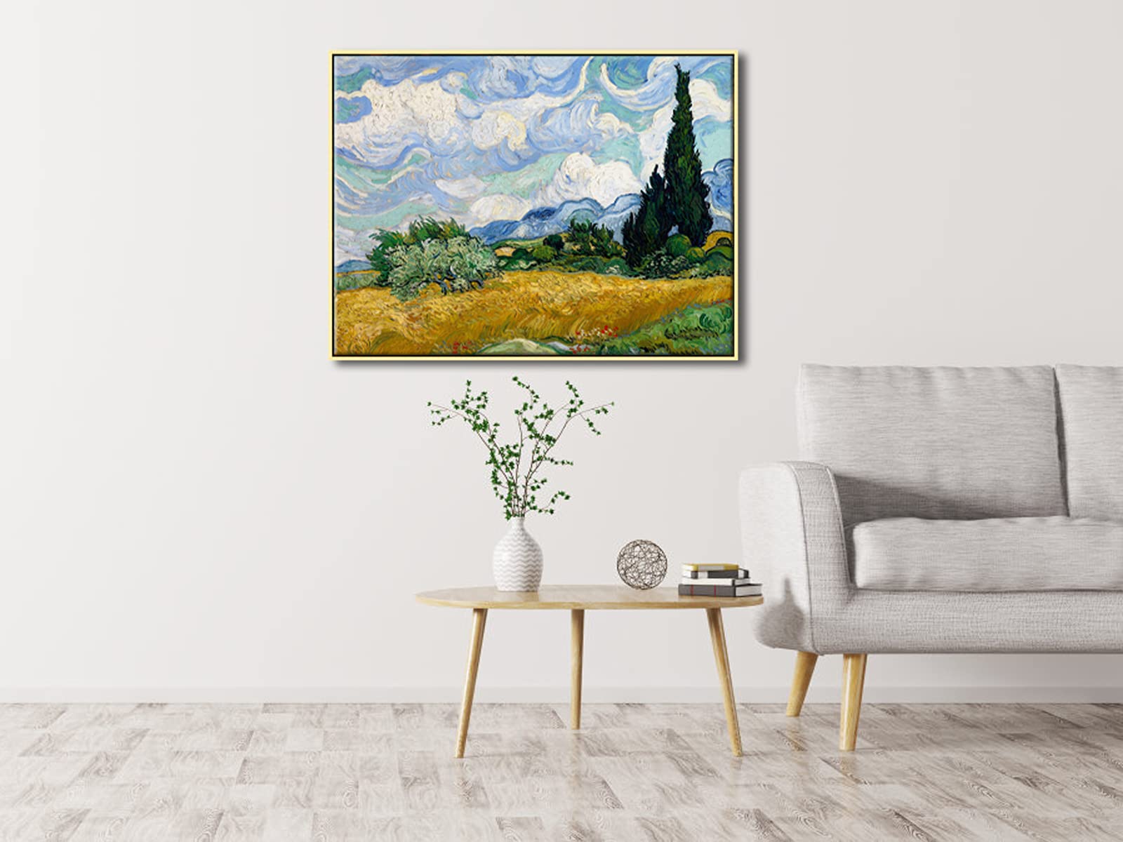 Wieco Art Framed Canvas Art Wheat Field With Cypresses By Van Gogh Classical Paintings Reproduction Modern Canvas Print Wall Art