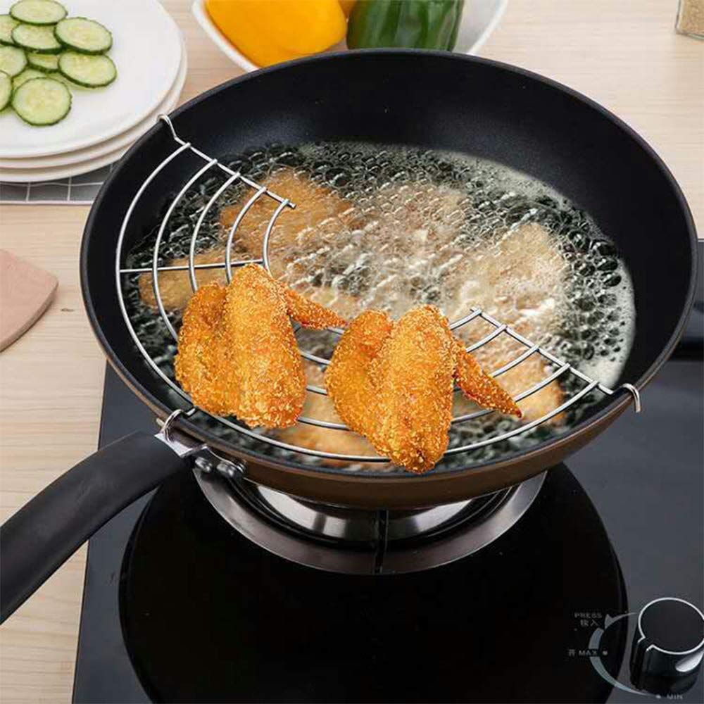 Stainless-Steel Semi-Circular Oil Drain Rack - 2Pcs Home Baking Cooking Oil Drip Filter For Tempura, Fried Food (34Cm)