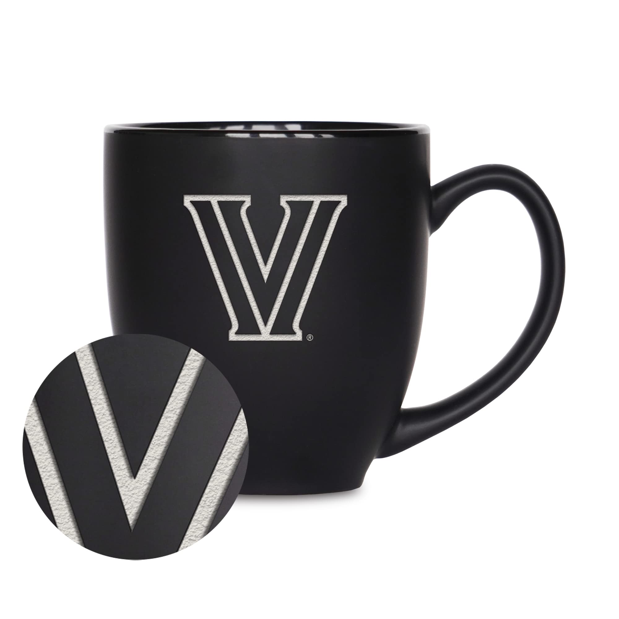 Rico Industries NCAA Villanova Wildcats Main 15oz Laser Engraved Matte Black Ceramic Bistro Mug - For Hot or Cold Drinks