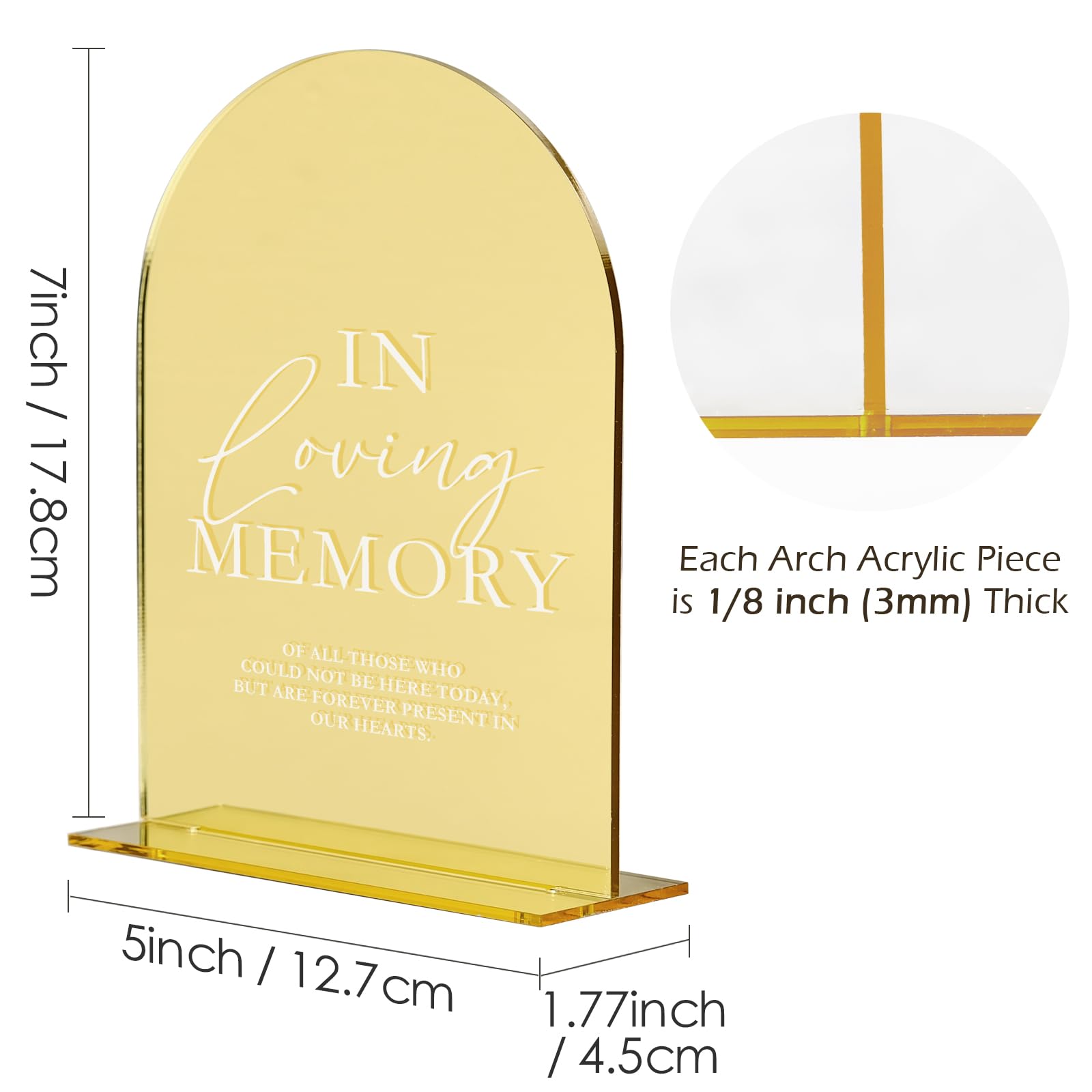 Acrylic Wedding Memory Sign with Stand- 5x7 Gold Mirror Arched Loving Memory Wedding Sign and Base,1/8 Thick | Modern Calligraph
