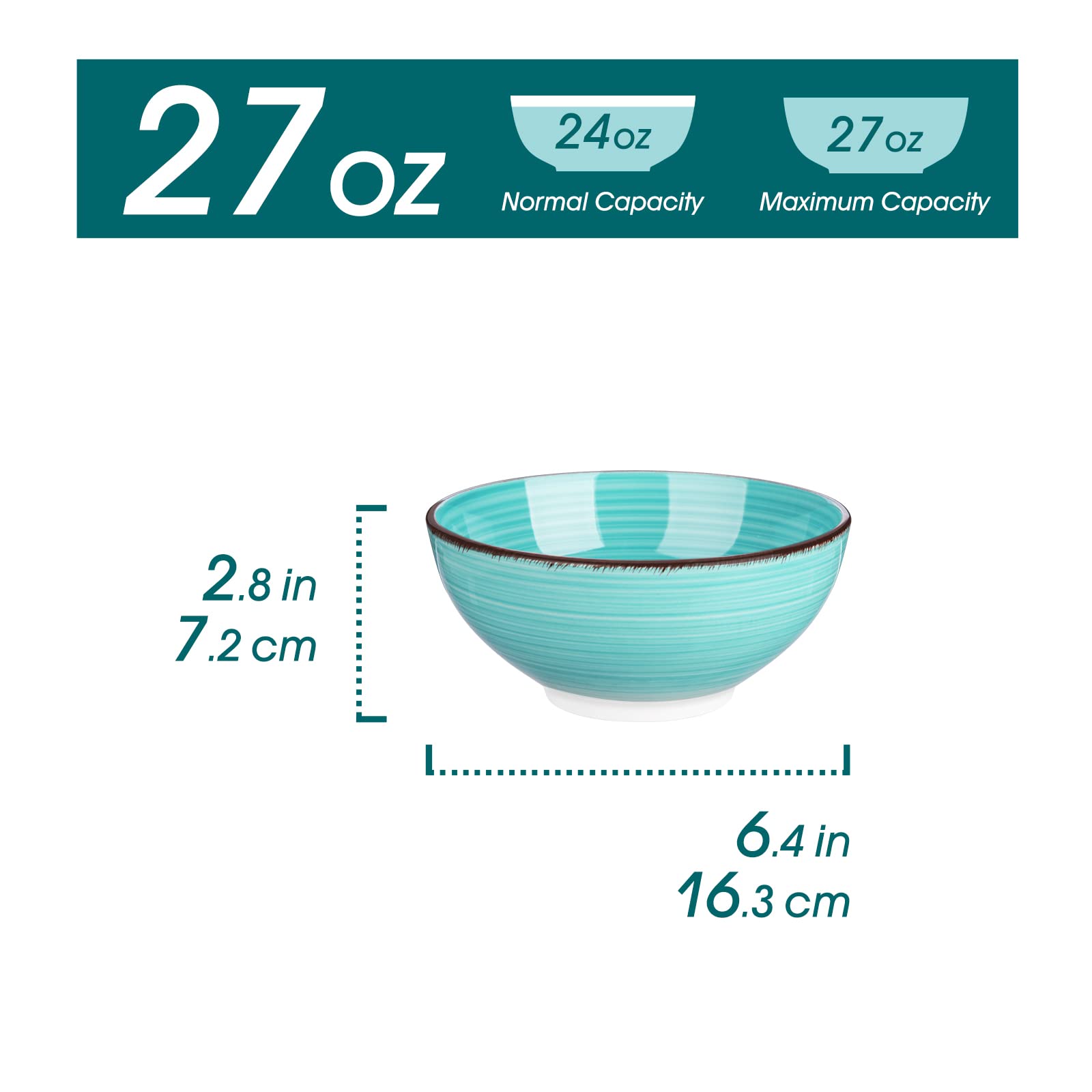 Vancasso Bonita 27 Oz Cereal Bowls Set Of 6, Blue Ceramic Bowls For Kitchen, 6 Inch Soup Bowls, Dishwasher & Microwave Safe