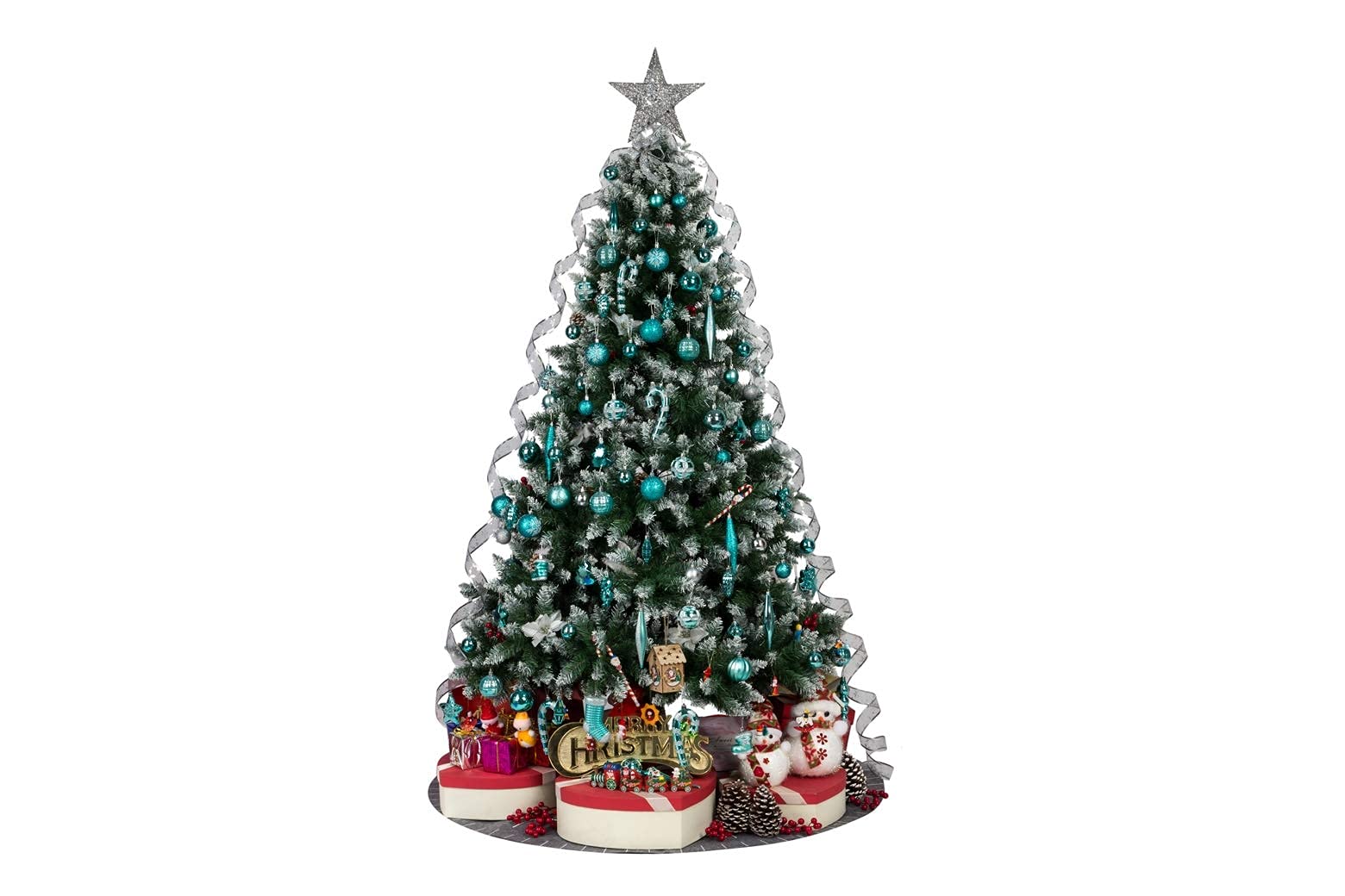 AUXO-FUN 54 Pieces Assorted Christmas Ornaments Tree Decoration Baubles in Gift Box (Turquoise Blue, Gift Box)